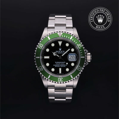 Rolex Certified Pre-owned Submariner M16610LV-0002 front on black background