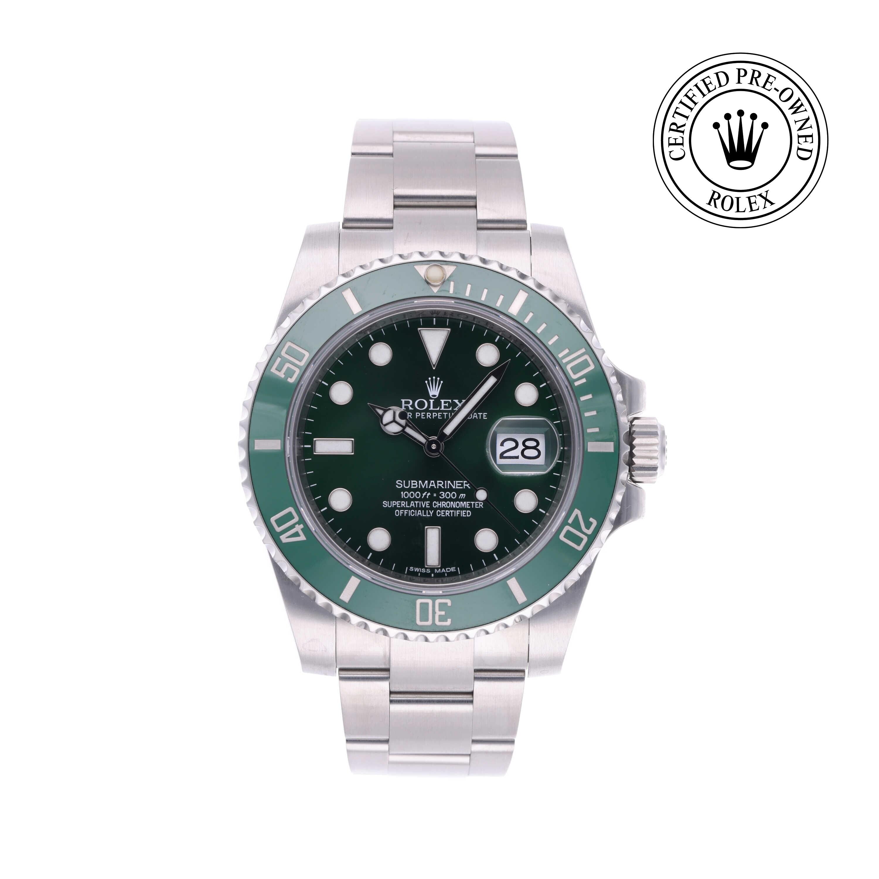 Rolex CPO Submariner M116610LV front on white background