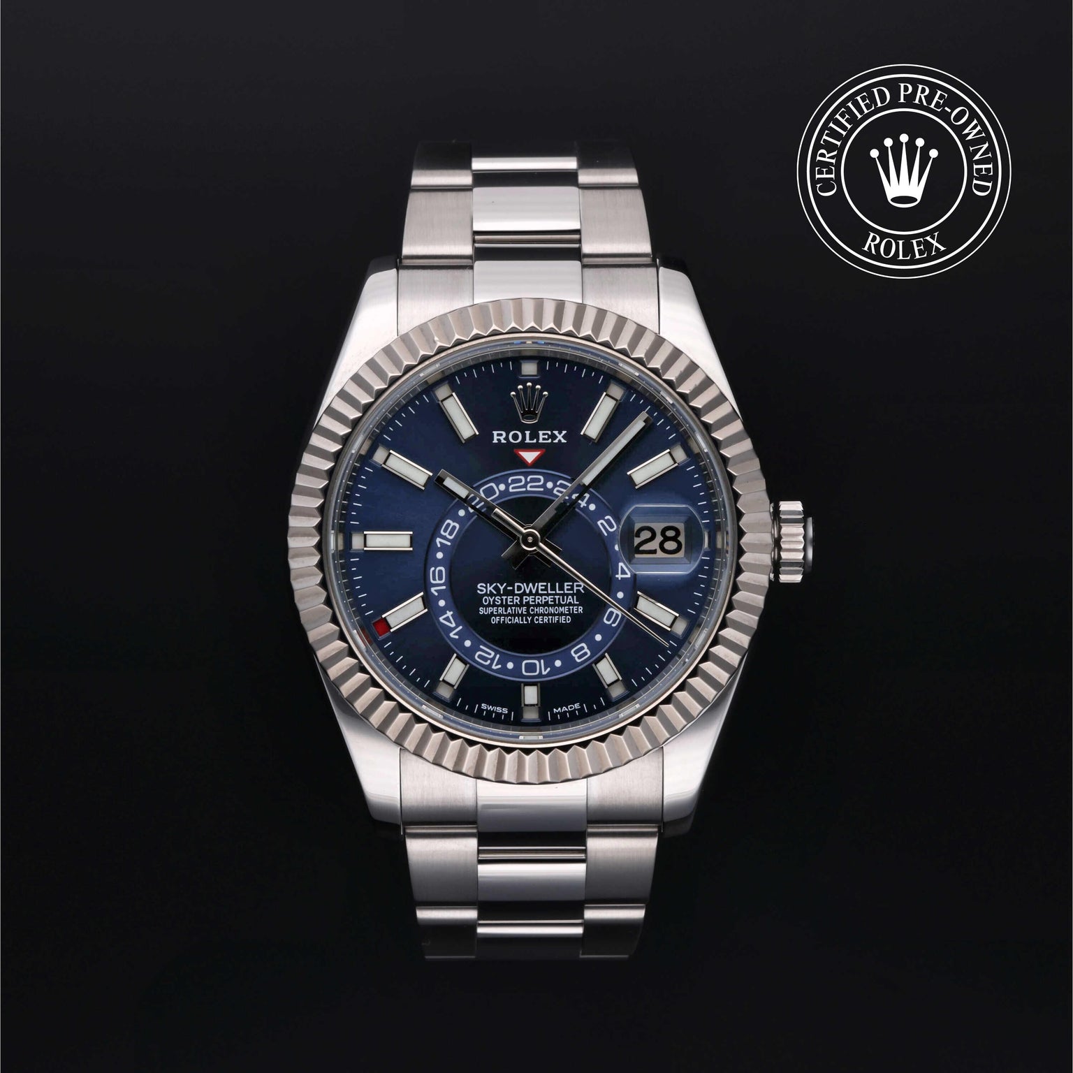 Rolex Certified Pre-owned Sky-Dweller M326934-0003 front on black background