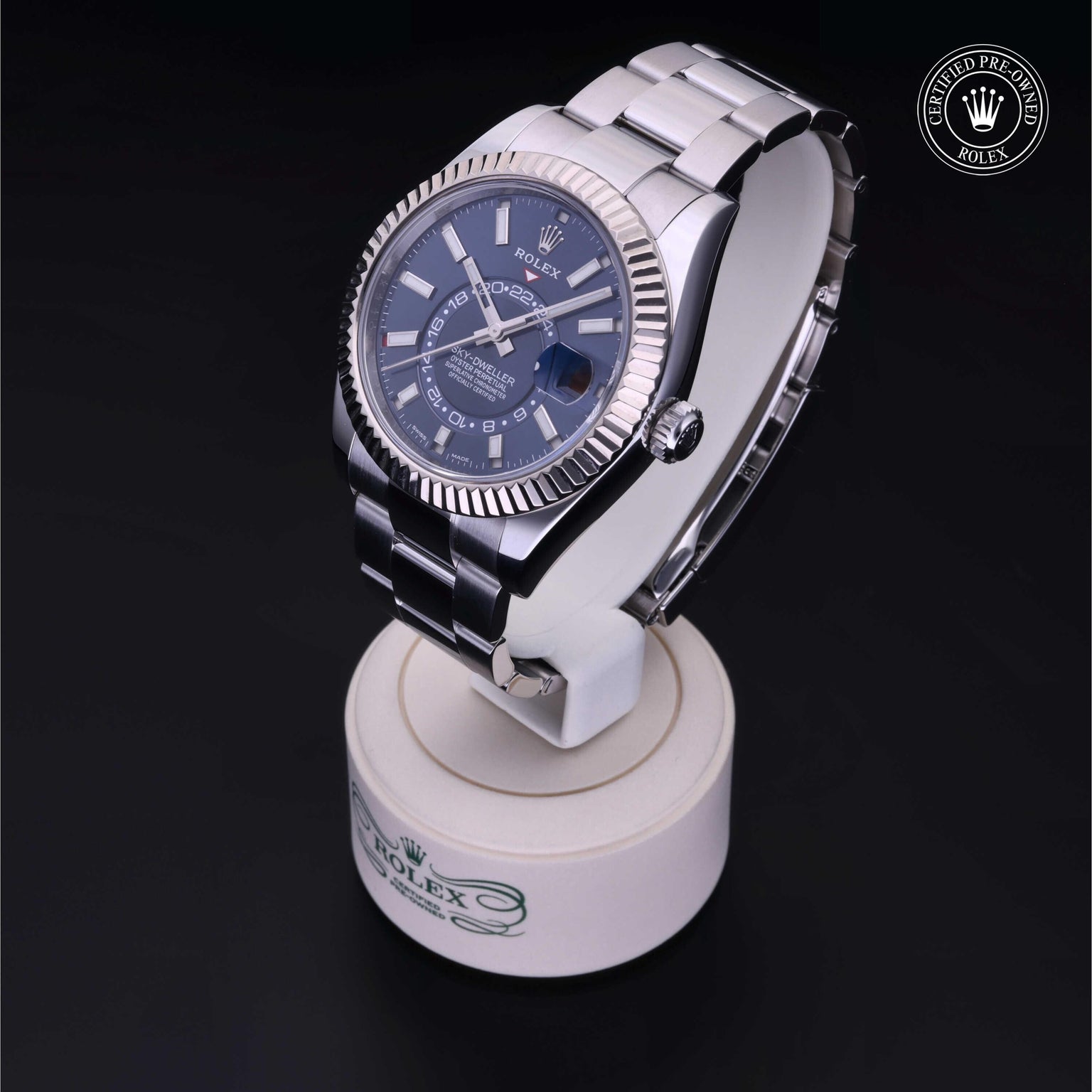 Rolex Certified Pre-owned Sky-Dweller M326934-0003 front on black background