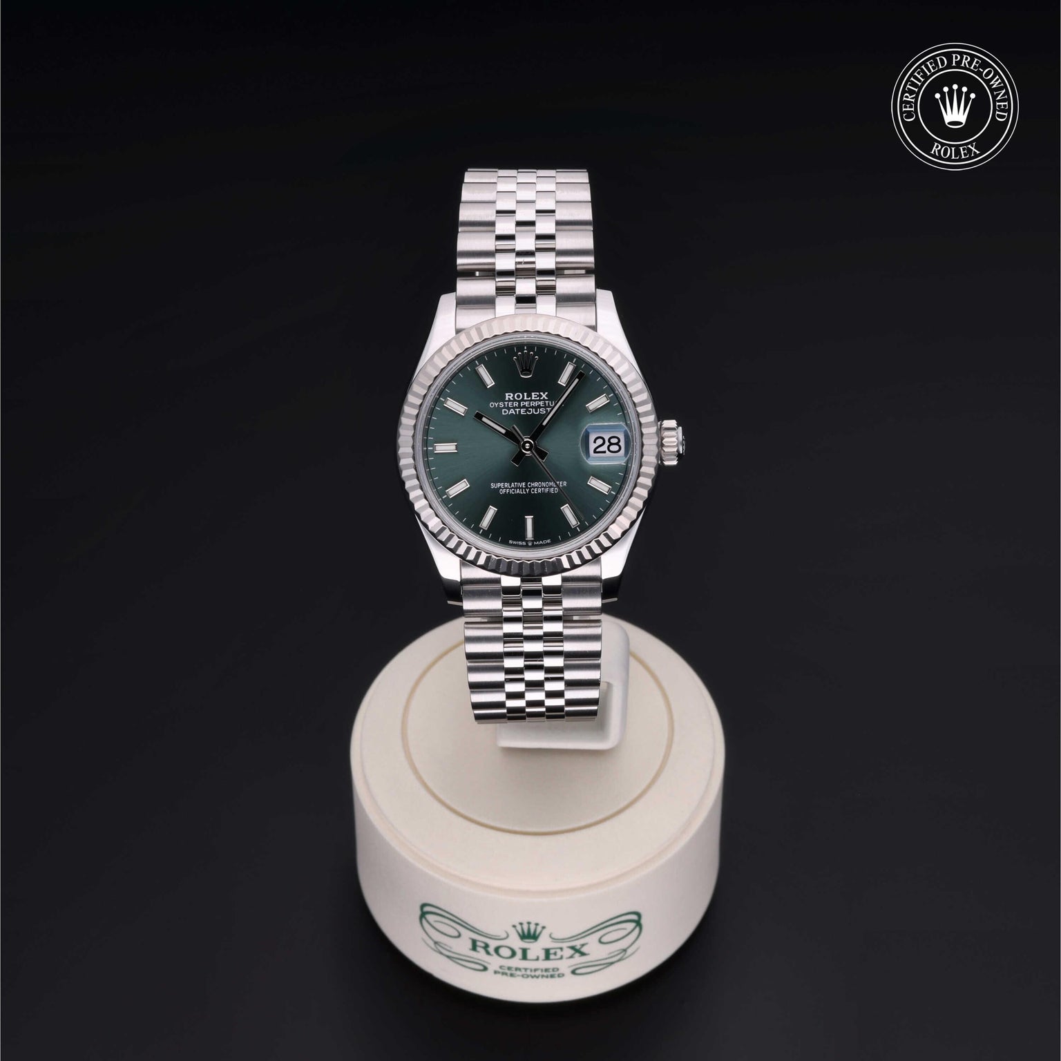 Rolex Certified Pre-owned Lady Datejust M278274-0018 front on black background
