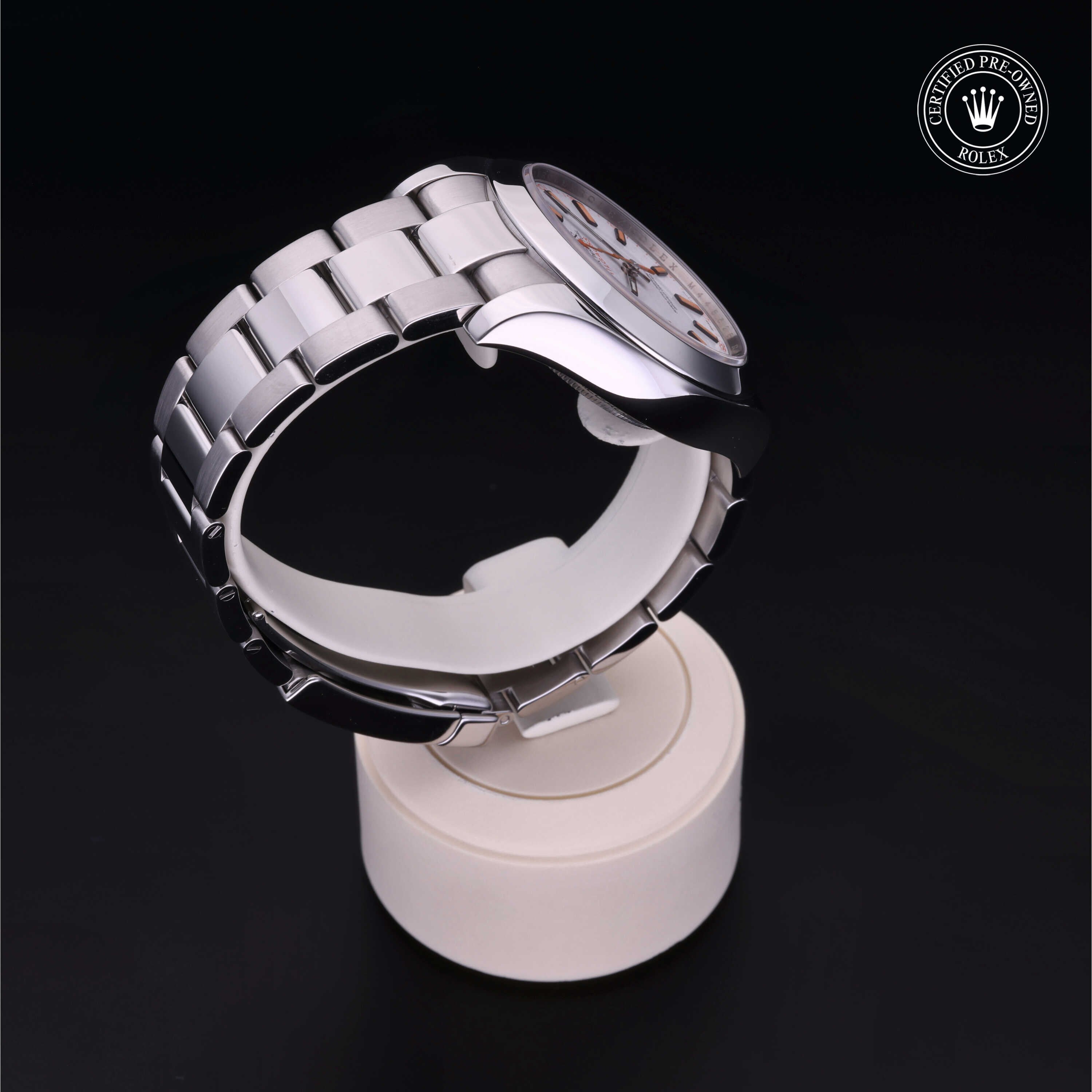 Rolex Certified Pre-owned Milgauss M116400-0002 front on black background