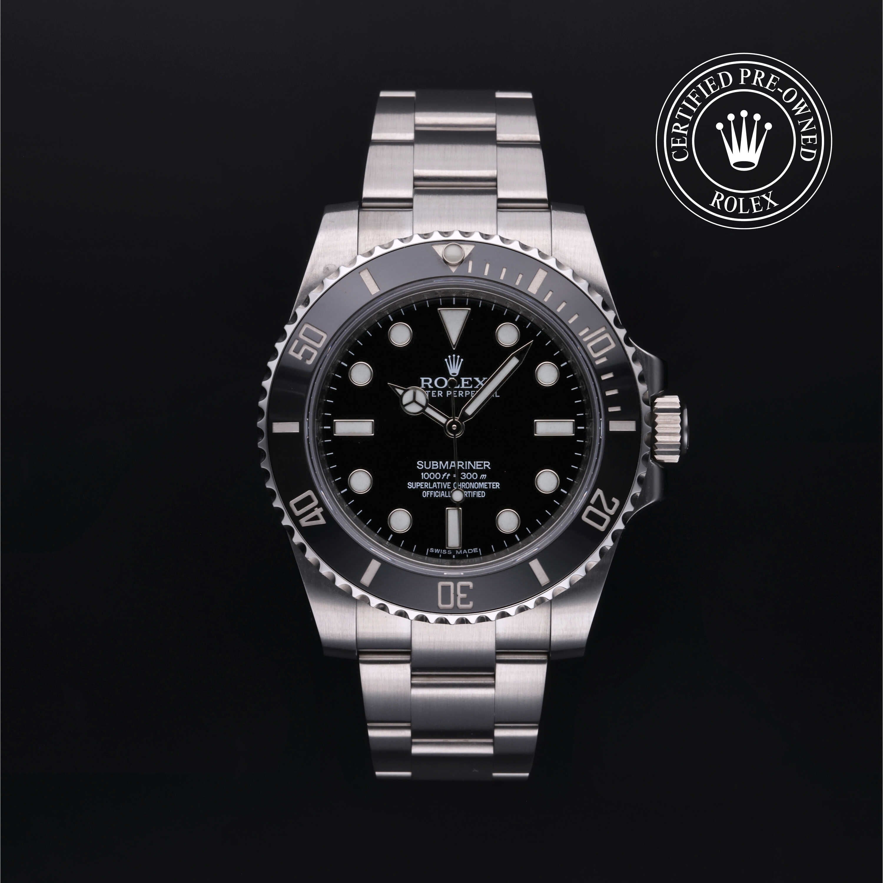 Rolex Certified Pre-owned Submariner M114060-0002 front on black background