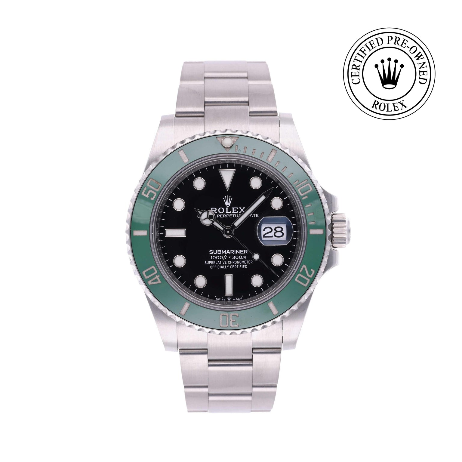 Rolex CPO Submariner M126610LV front on white background