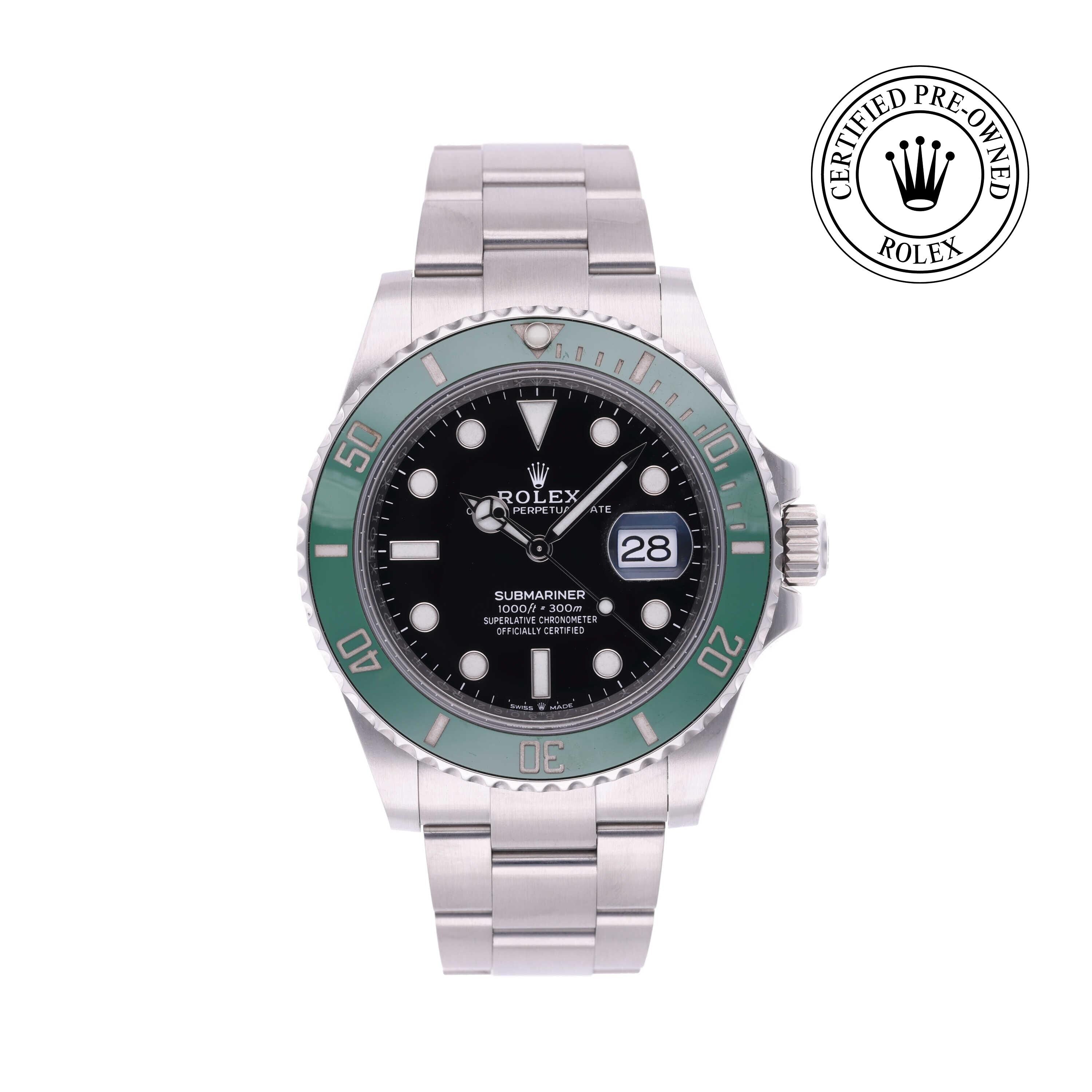Rolex CPO Submariner M126610LV front on white background