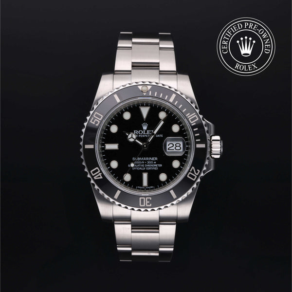 Rolex Certified Pre-owned Submariner M116610LN-0001 front on black background