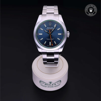 Rolex CPO Milgauss M116400GV front on white background