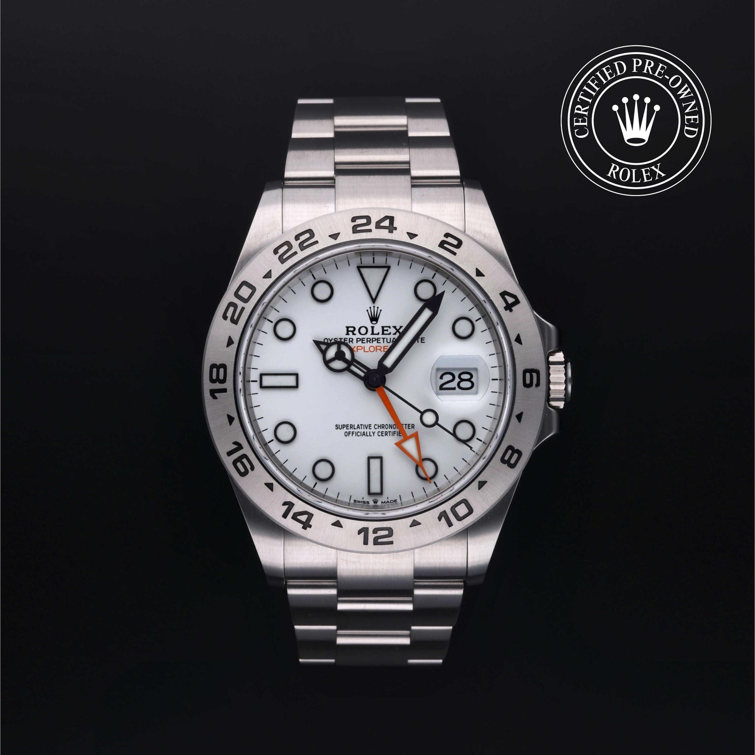 Rolex Certified Pre-owned Explorer M226570-0001 front on black background