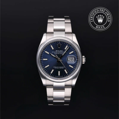 Rolex Certified Pre-owned Datejust M126200-0006 front on black background