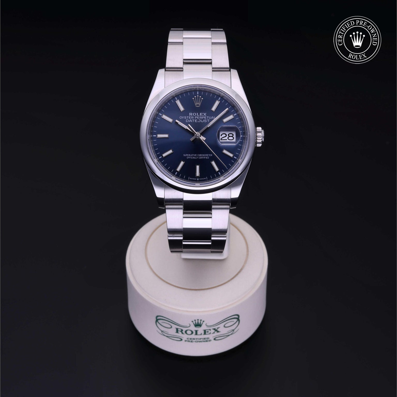 Rolex Certified Pre-owned Datejust M126200-0006 front on black background