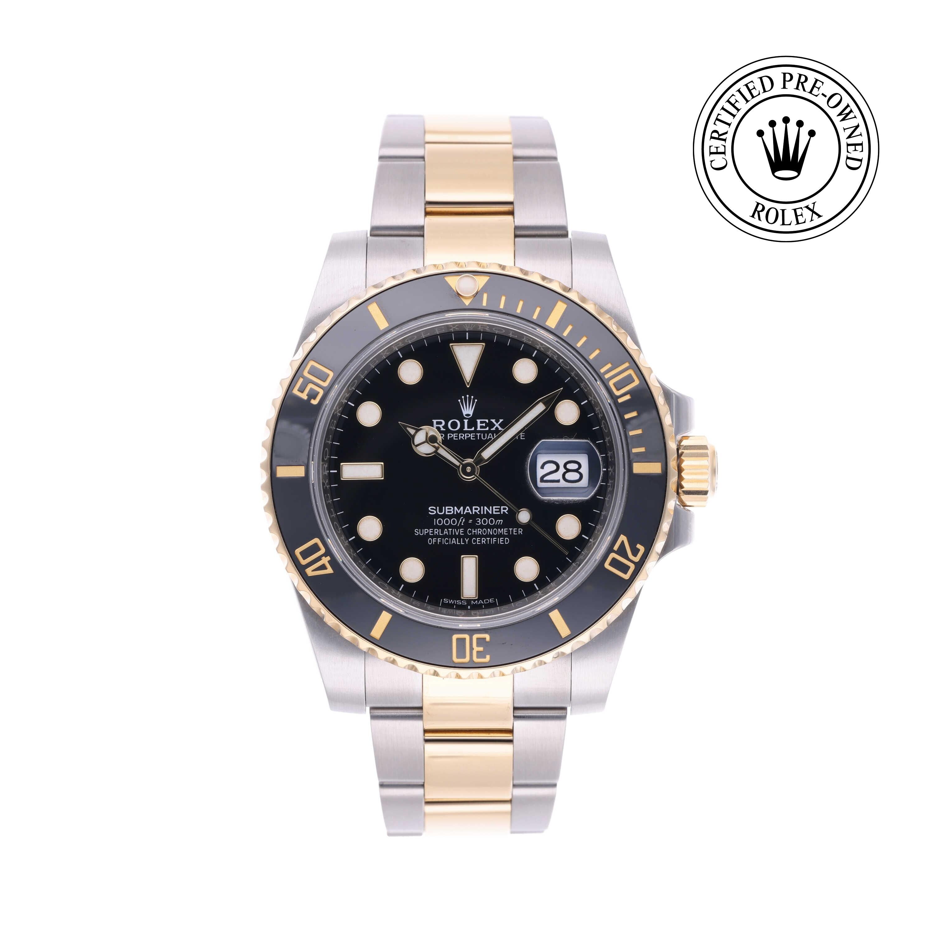 Rolex CPO Submariner M116613LN front on white background