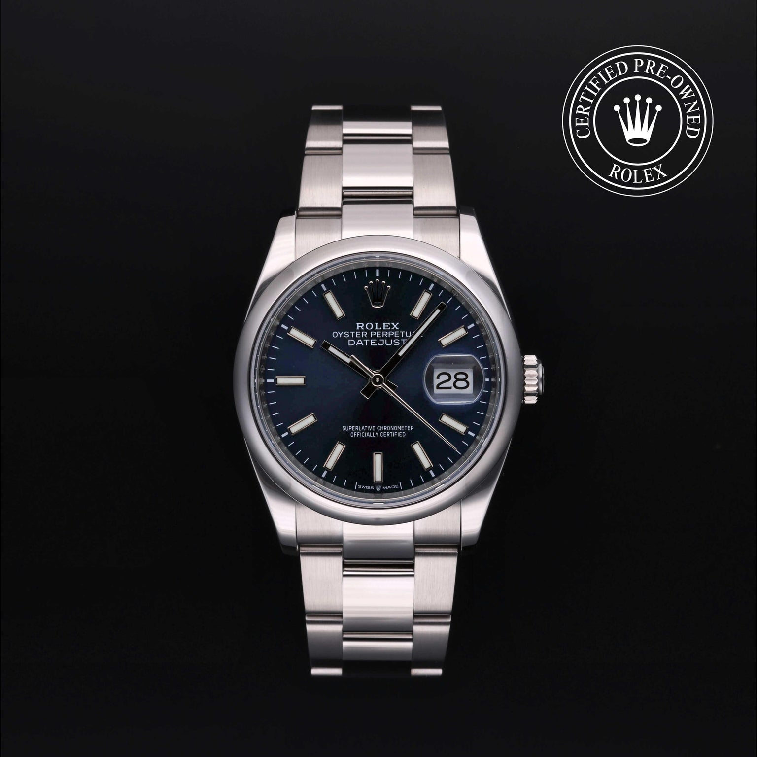 Rolex Certified Pre-owned Datejust M126200-0006 front on black background