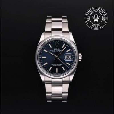 Rolex Certified Pre-owned Datejust M126200-0006 front on black background