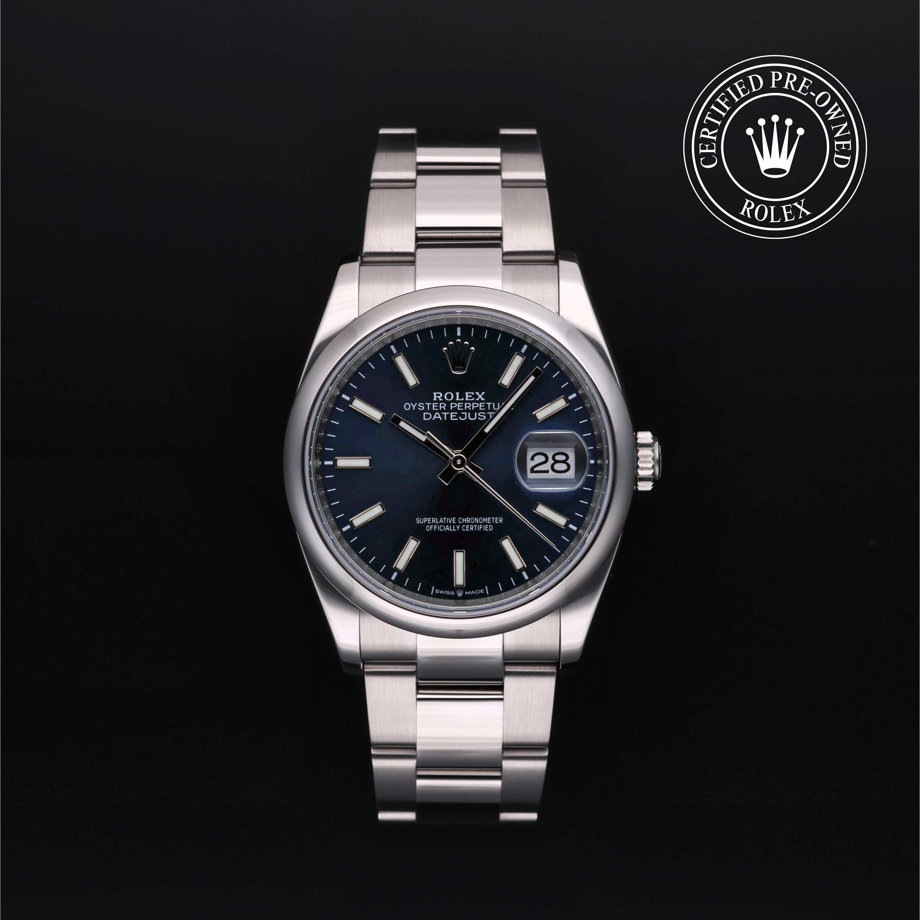 Rolex Certified Pre-owned Datejust M126200-0006 front on black background