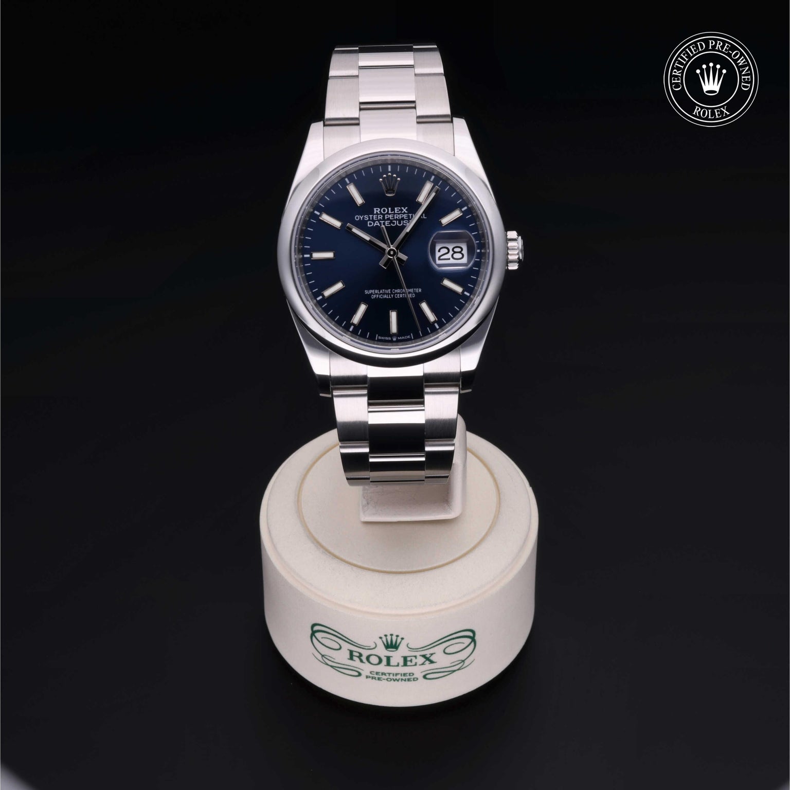 Rolex Certified Pre-owned Datejust M126200-0006 front on black background