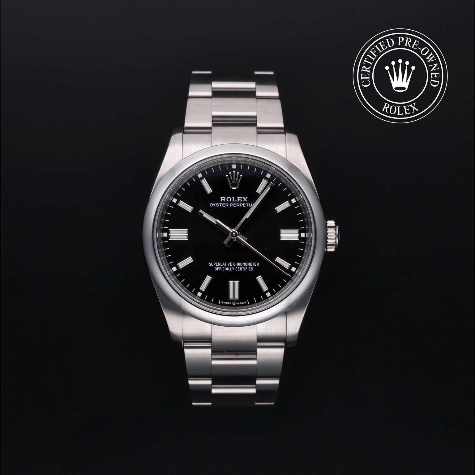 Rolex CPO Oyster Perpetual M126000 front on white background