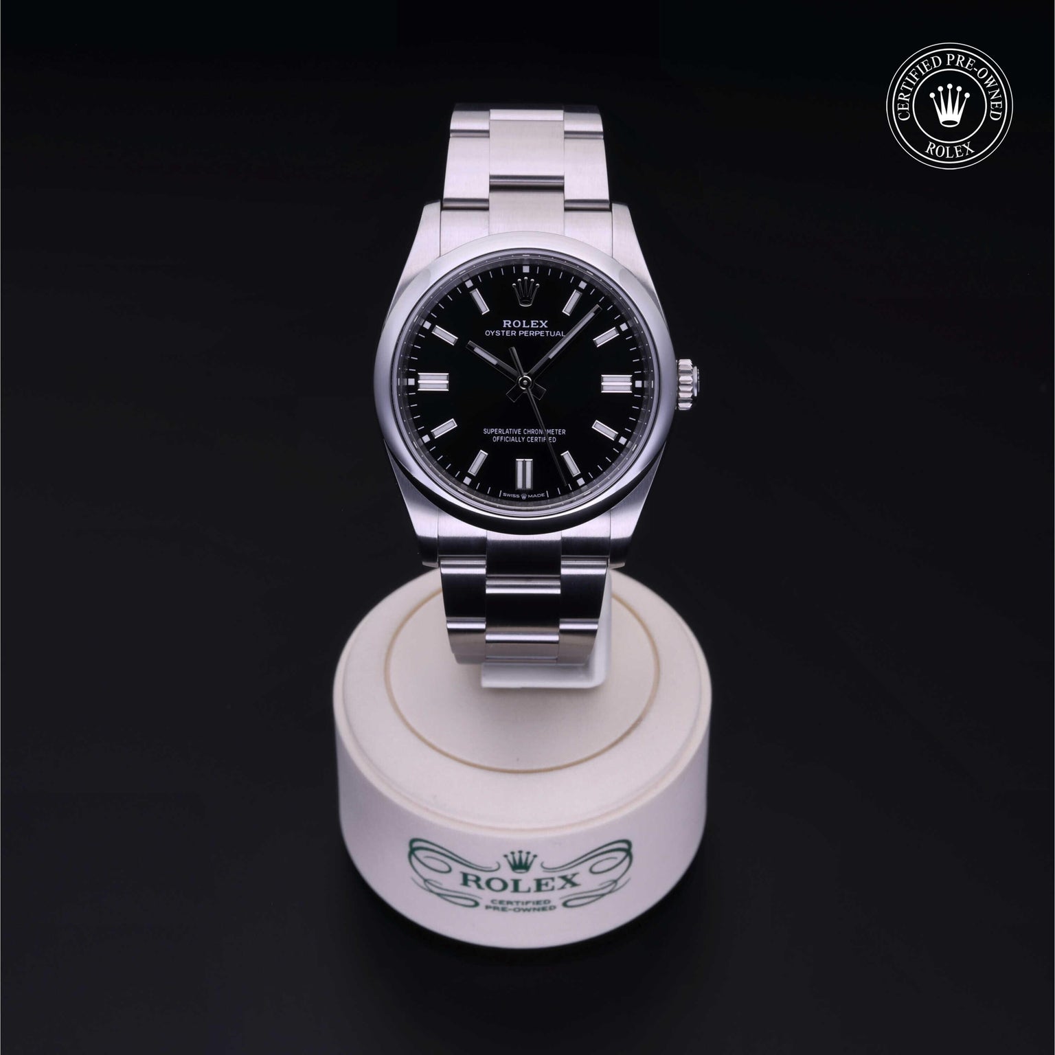 Rolex CPO Oyster Perpetual M126000 front on white background