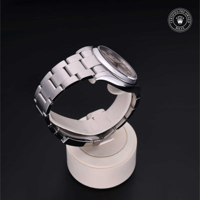 Rolex Certified Pre-owned Oyster Perpetual M116000-0001 front on black background