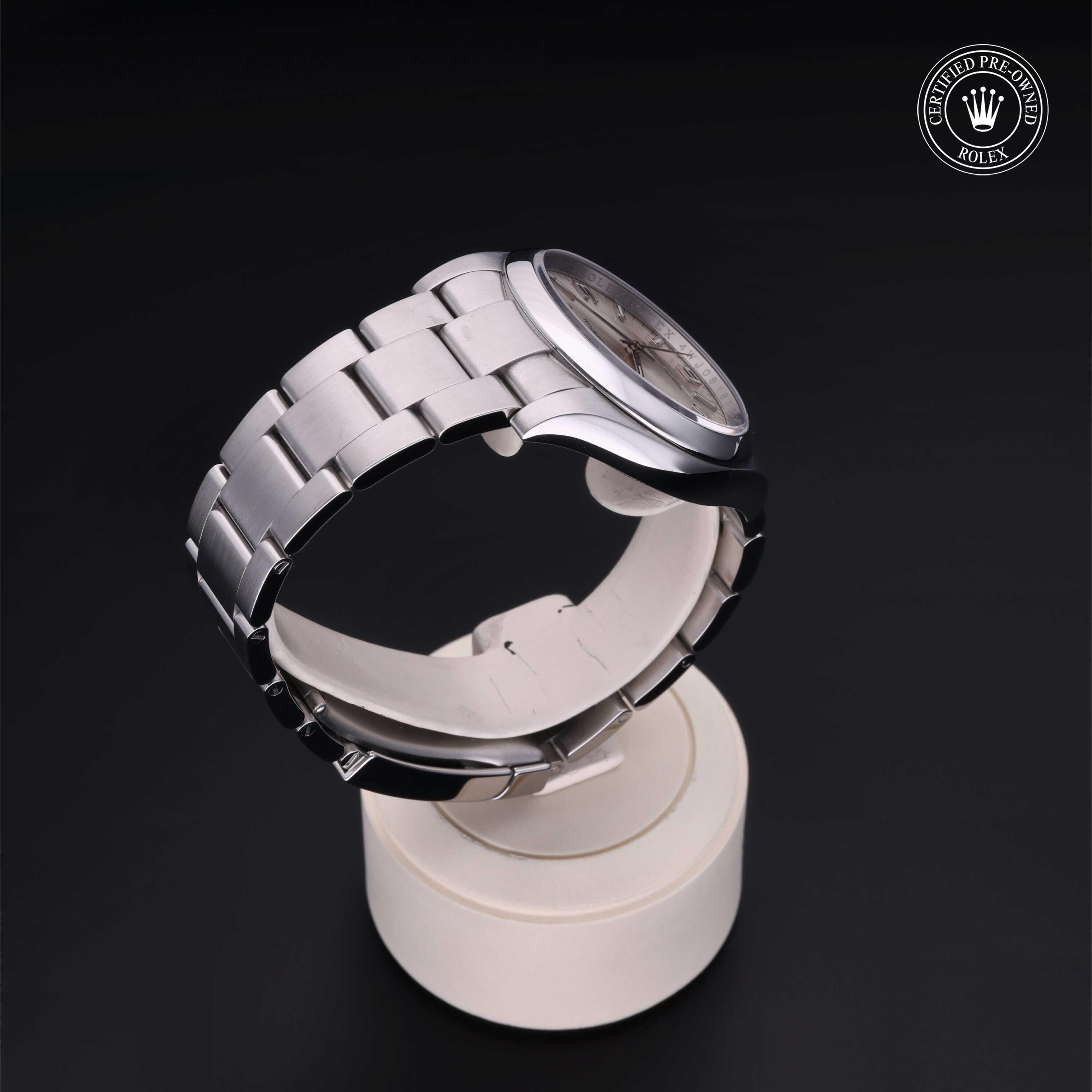 Rolex Certified Pre-owned Oyster Perpetual M116000-0001 front on black background