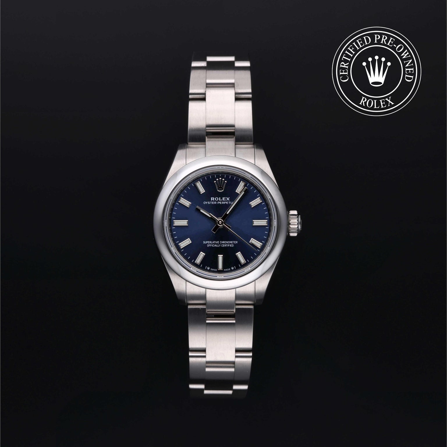 Rolex Certified Pre-owned Oyster Perpetual M276200-0003 front on black background