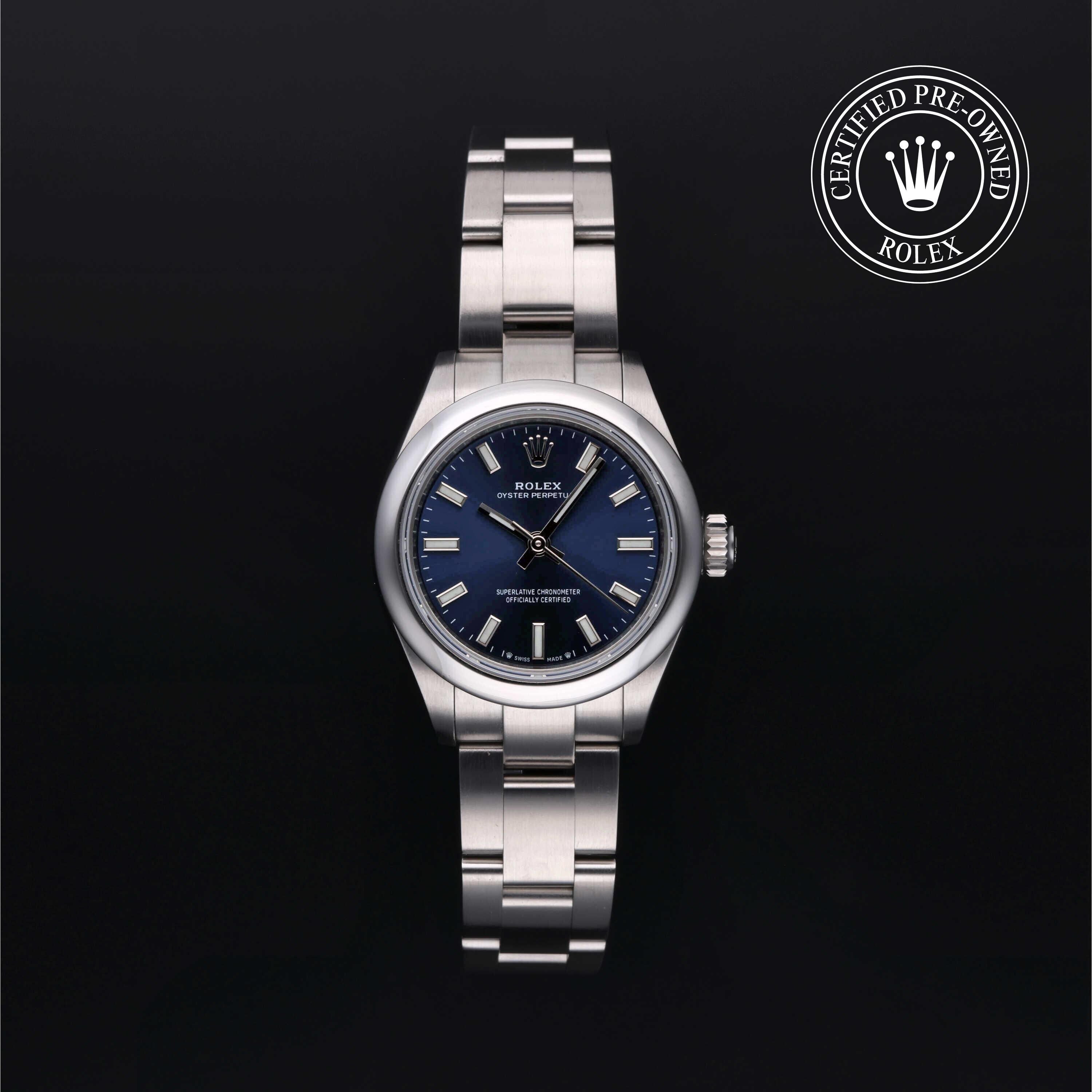 Rolex Certified Pre-owned Oyster Perpetual M276200-0003 front on black background
