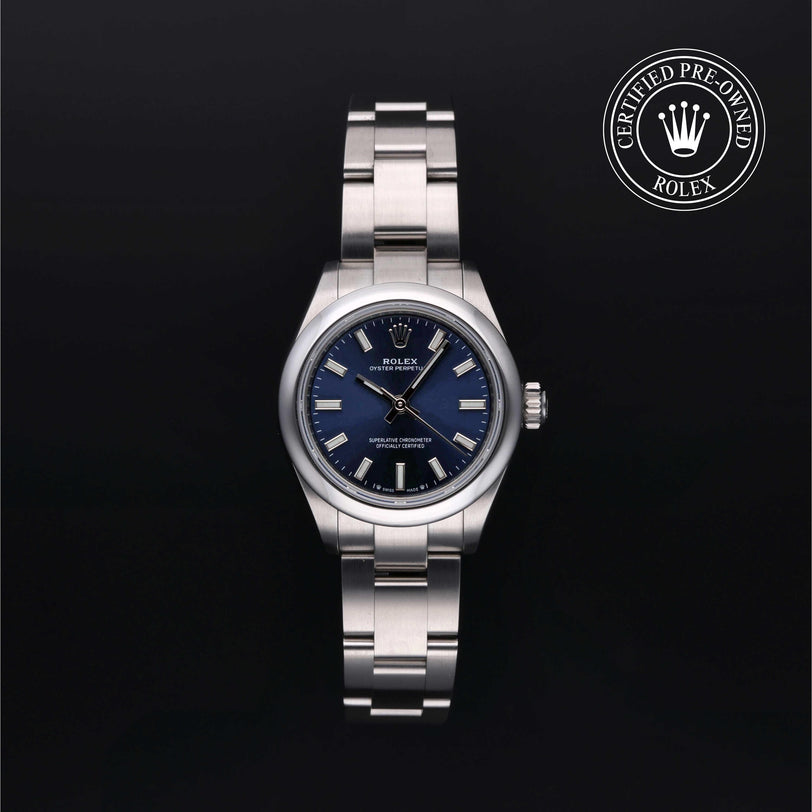 Rolex Certified Pre-owned Oyster Perpetual M276200-0003 front on black background