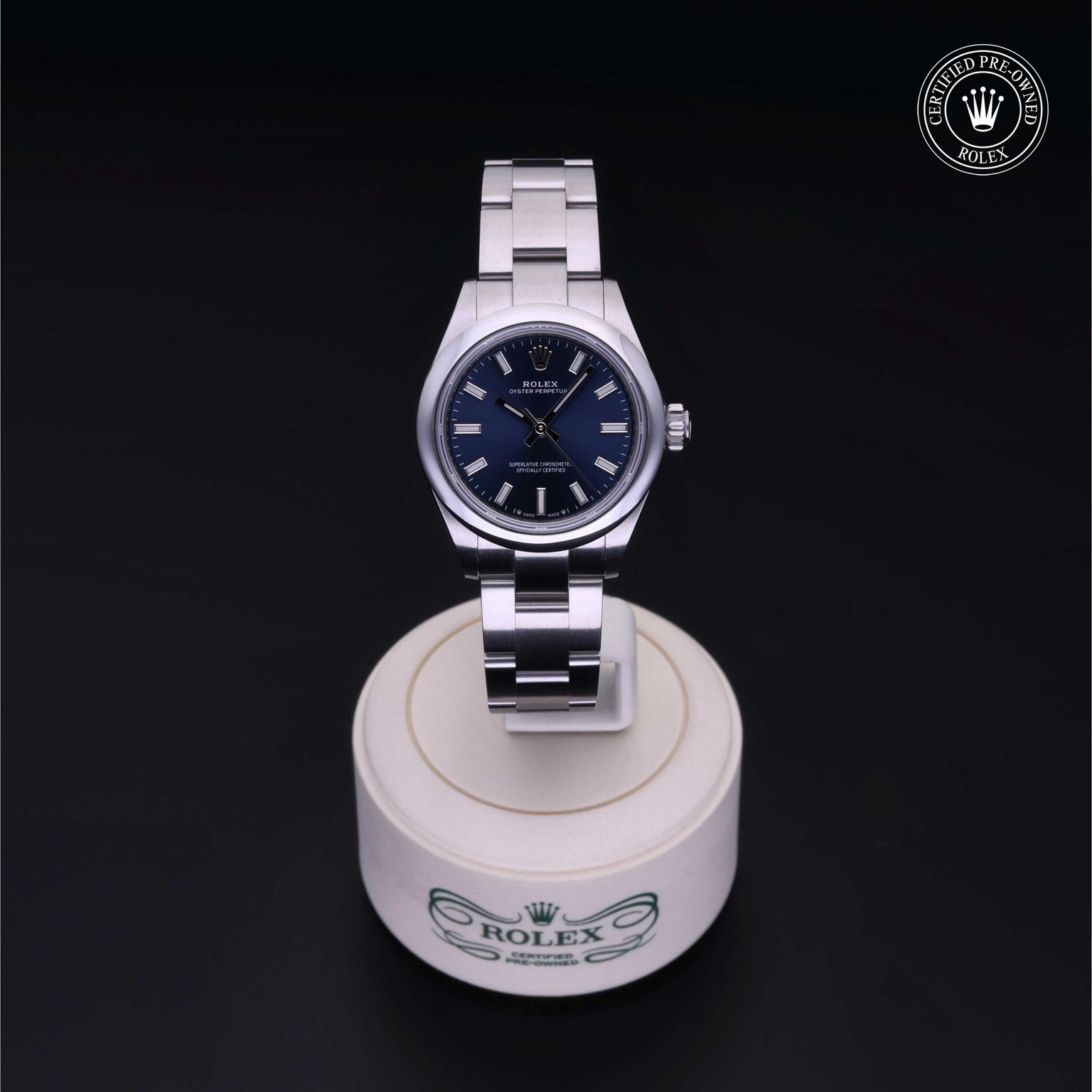 Rolex Certified Pre-owned Oyster Perpetual M276200-0003 front on black background