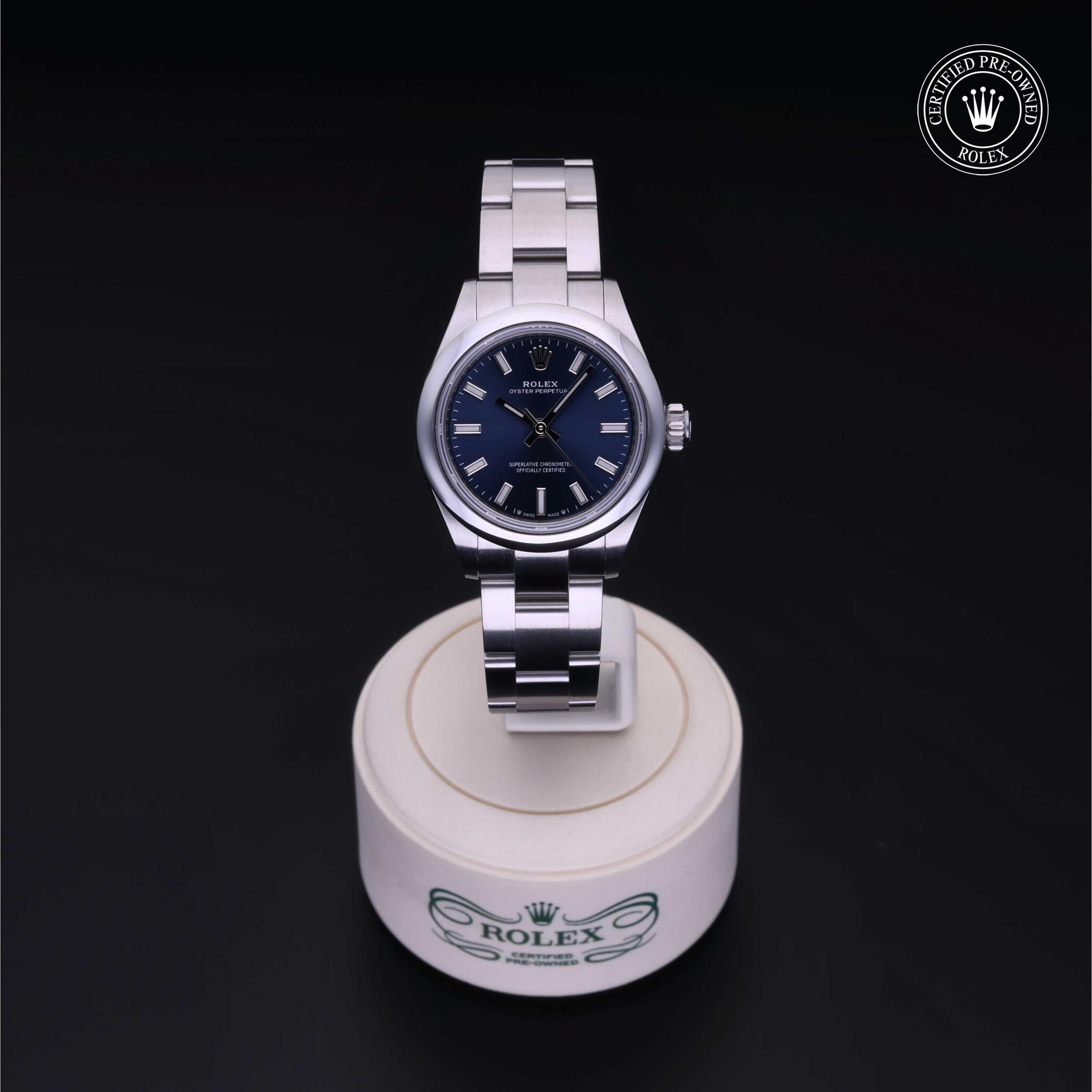 Rolex Certified Pre-owned Oyster Perpetual M276200-0003 front on black background