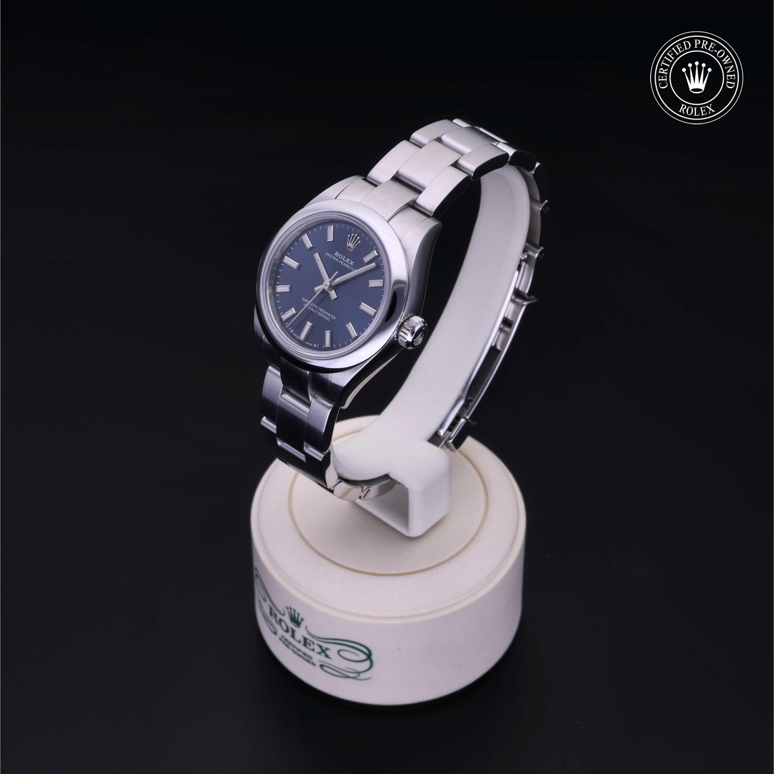 Rolex Certified Pre-owned Oyster Perpetual M276200-0003 front on black background