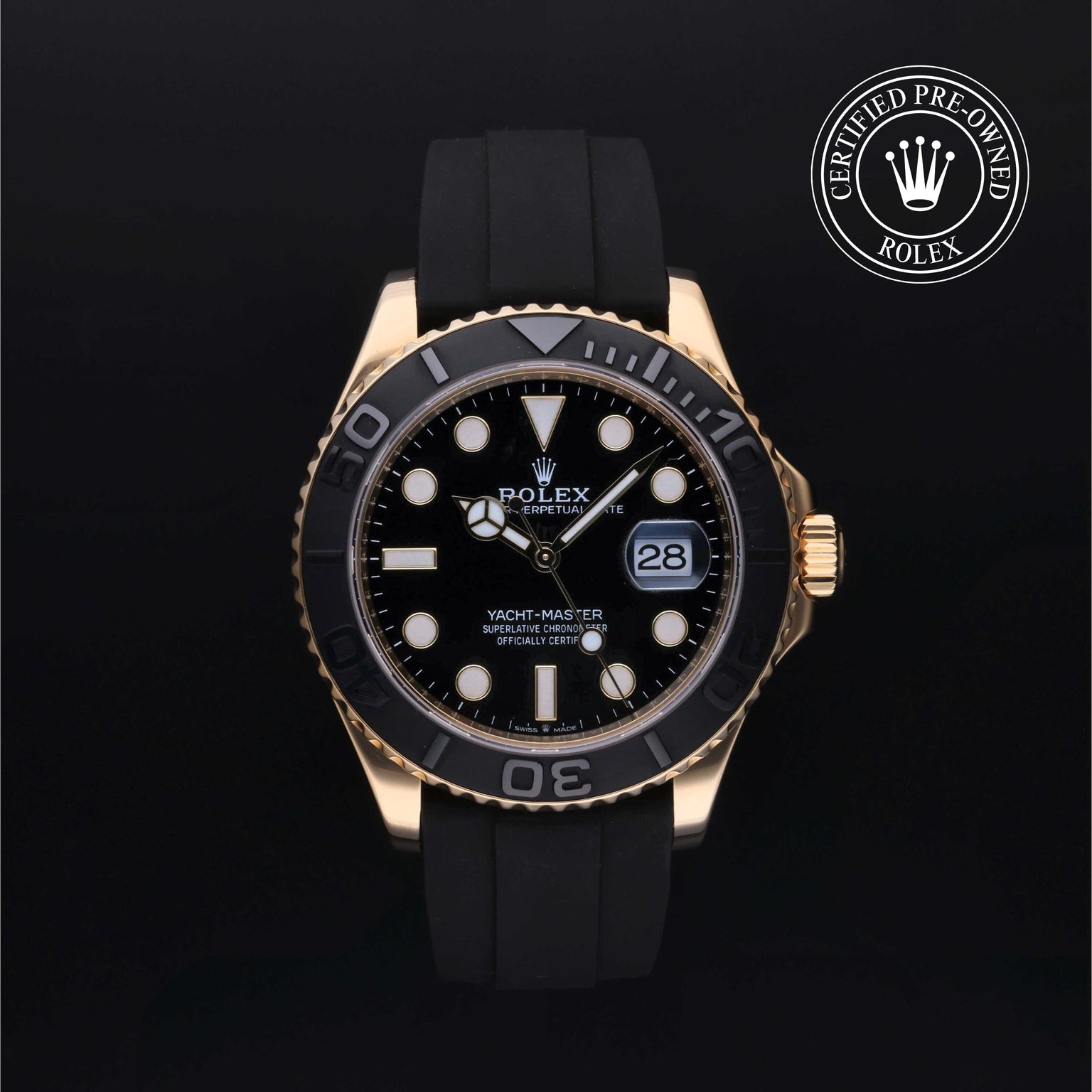 Rolex Certified Pre-owned Yacht-Master M226658-0001 front on black background