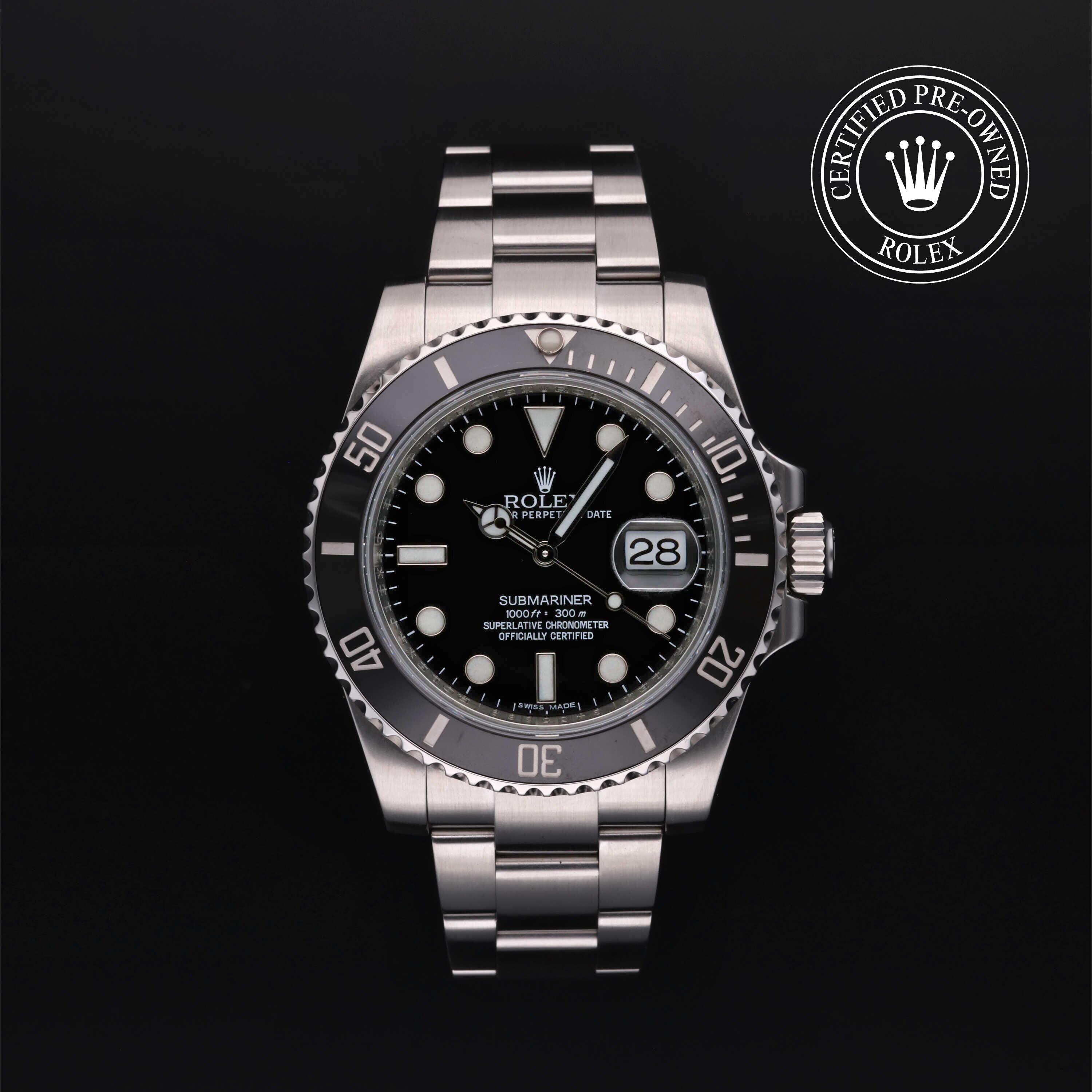Rolex Certified Pre-owned Submariner M116610LN-0001 front on black background