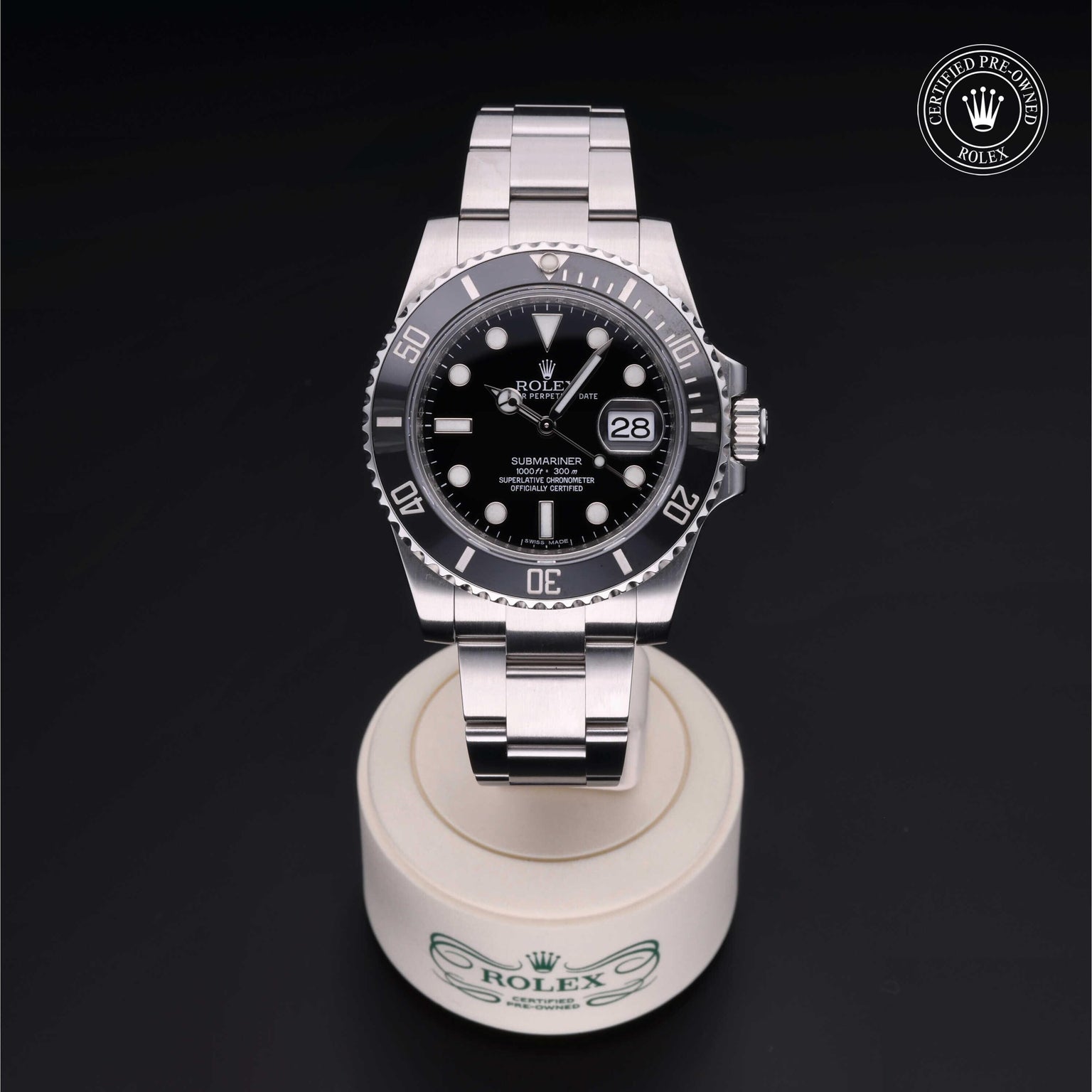 Rolex Certified Pre-owned Submariner M116610LN-0001 front on black background