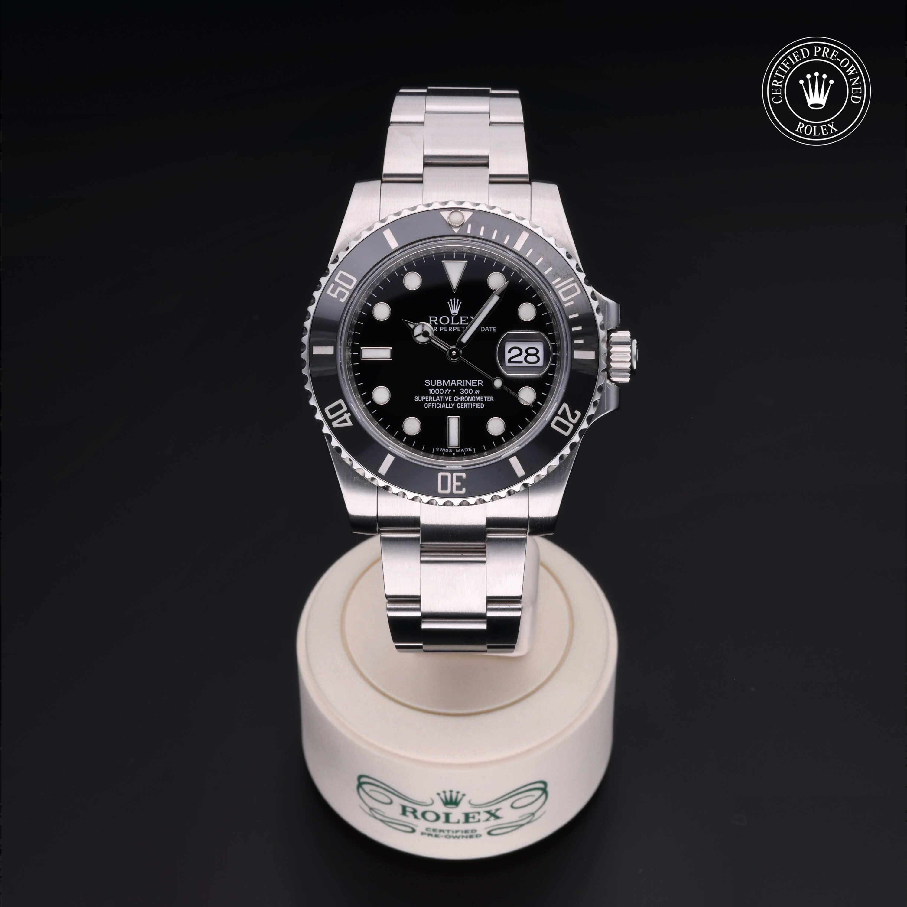 Rolex Certified Pre-owned Submariner M116610LN-0001 front on black background
