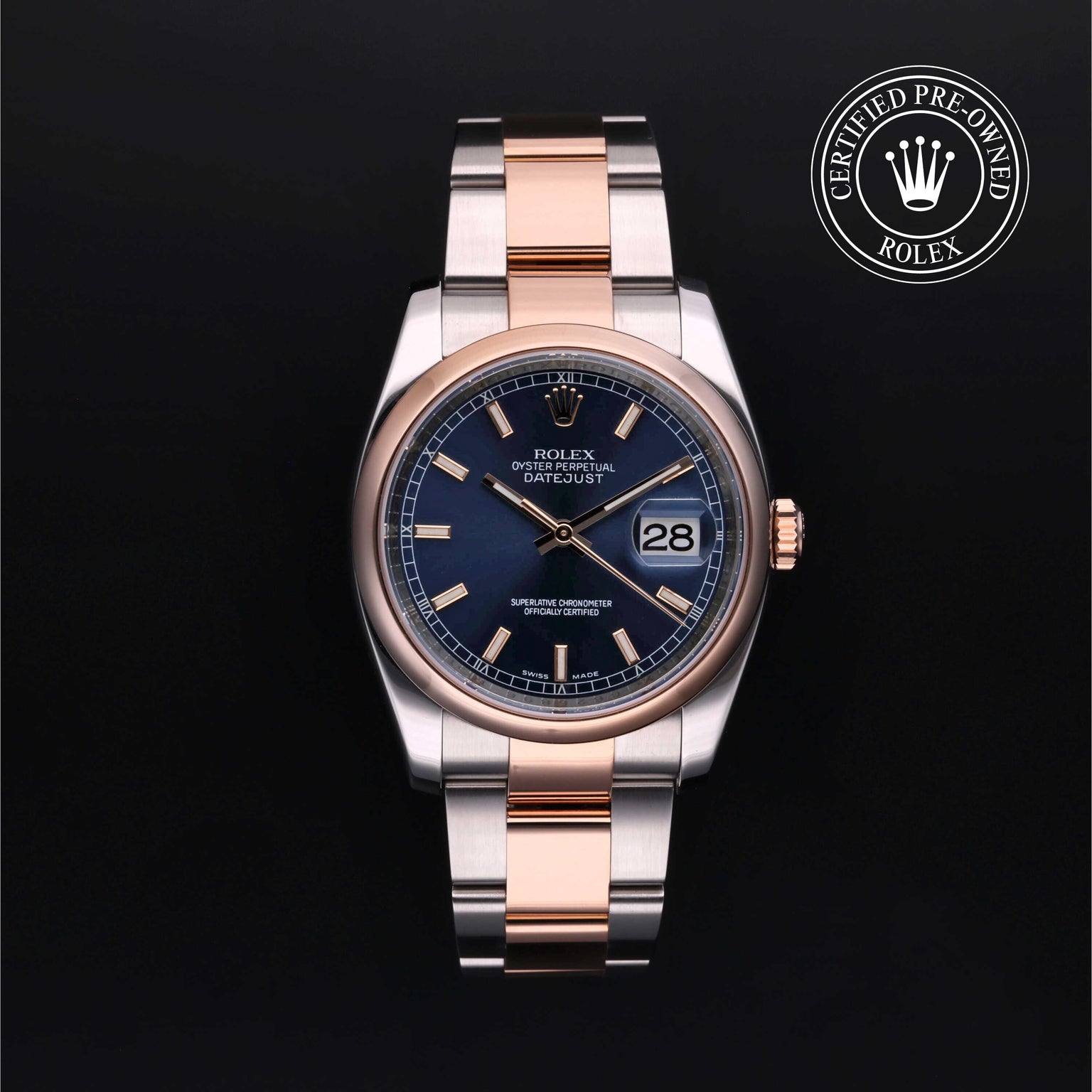 Rolex Certified Pre-owned Datejust M116201-0089 front on black background