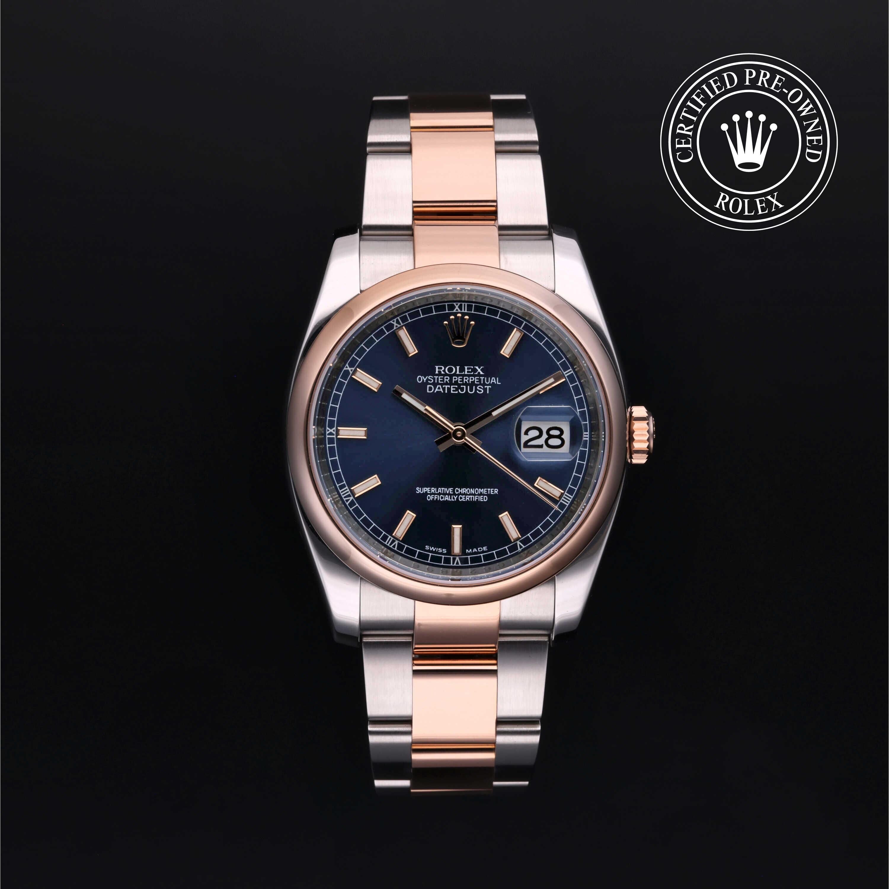 Rolex Certified Pre-owned Datejust M116201-0089 front on black background