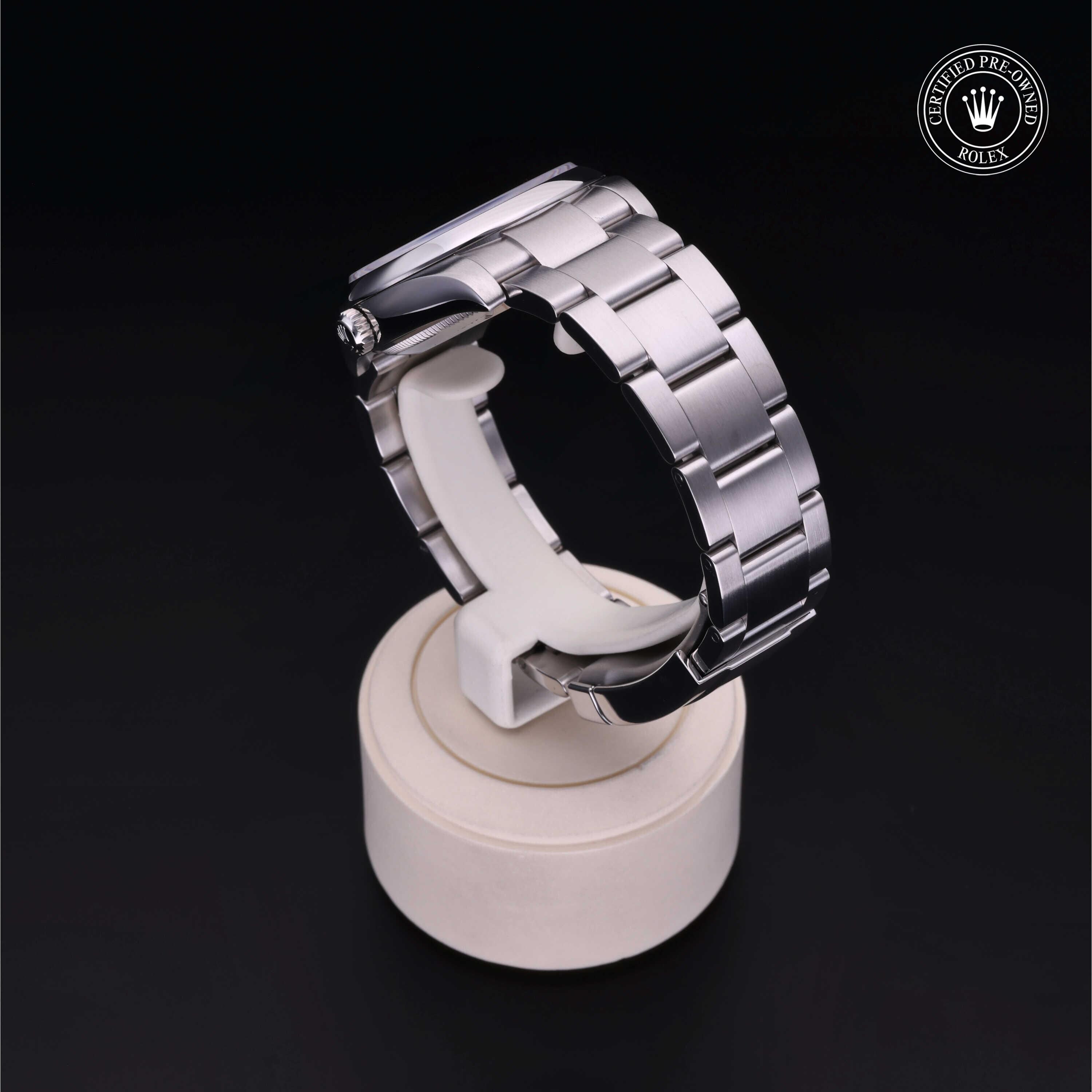 Rolex Certified Pre-owned Air-King M114200-0003 front on black background