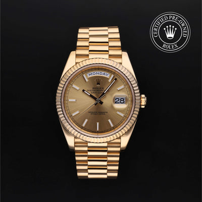 Rolex Certified Pre-owned Day-date M228238-0003 front on black background