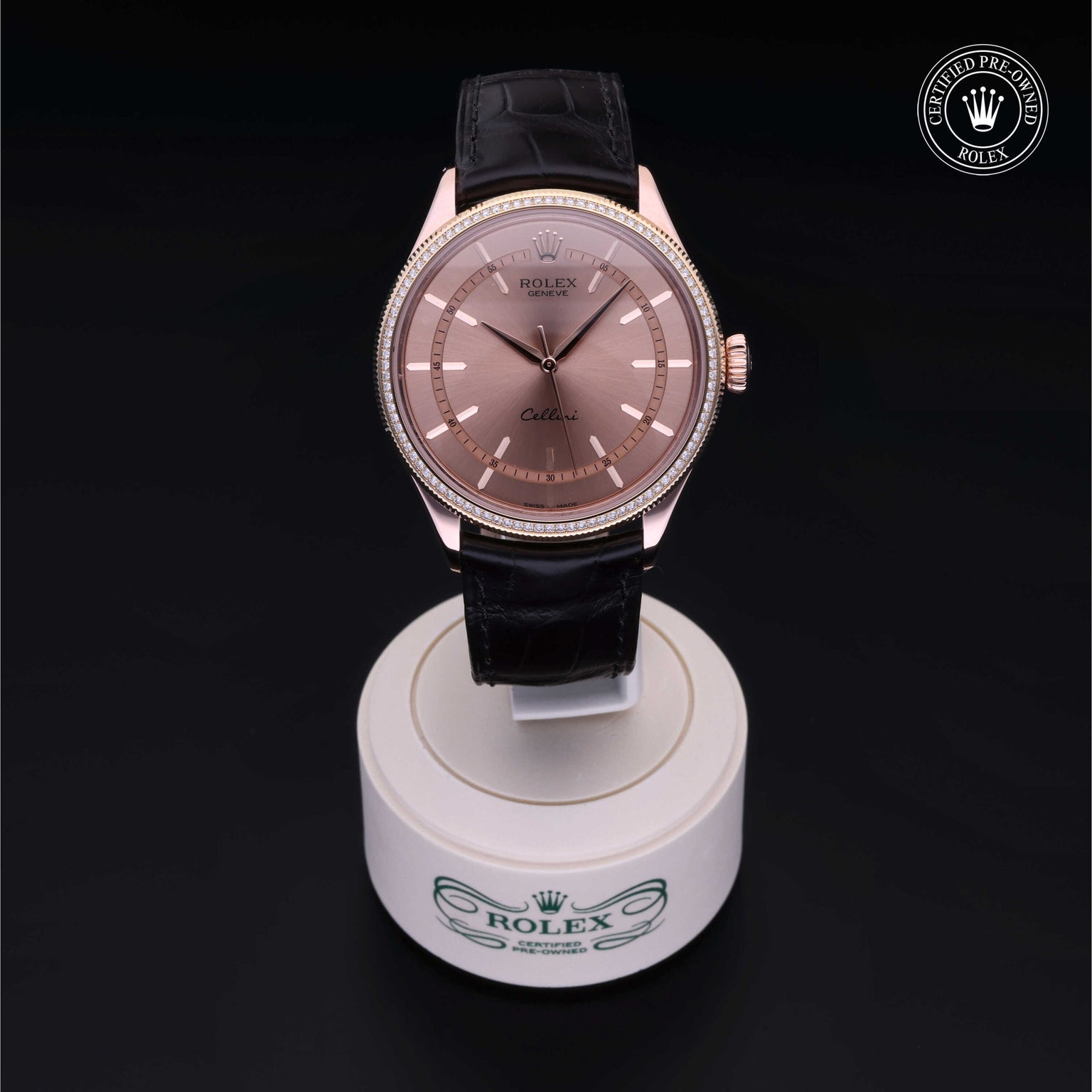 Rolex Certified Pre-owned Cellini M50605RBR-0008 front on black background