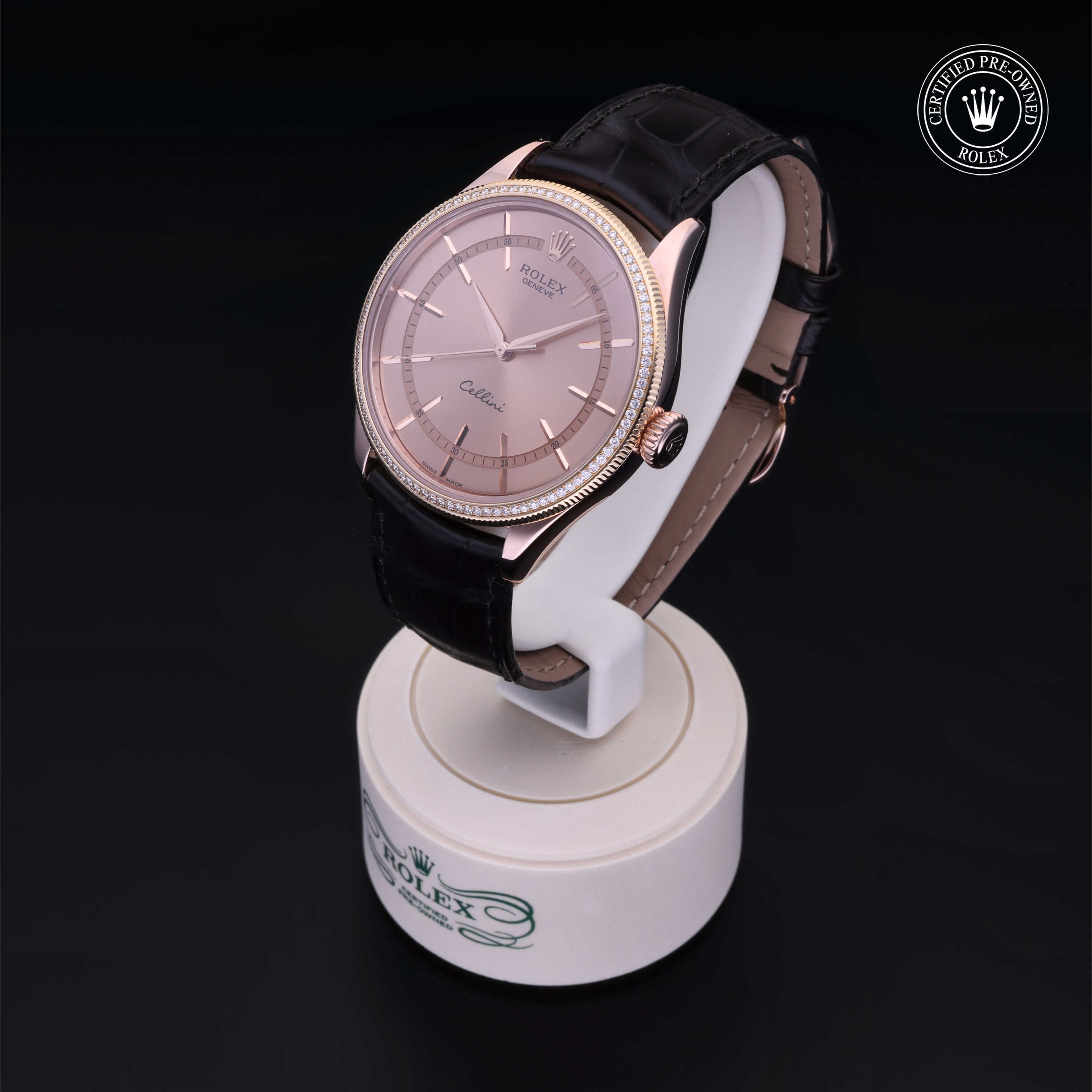 Rolex Certified Pre-owned Cellini M50605RBR-0008 front on black background