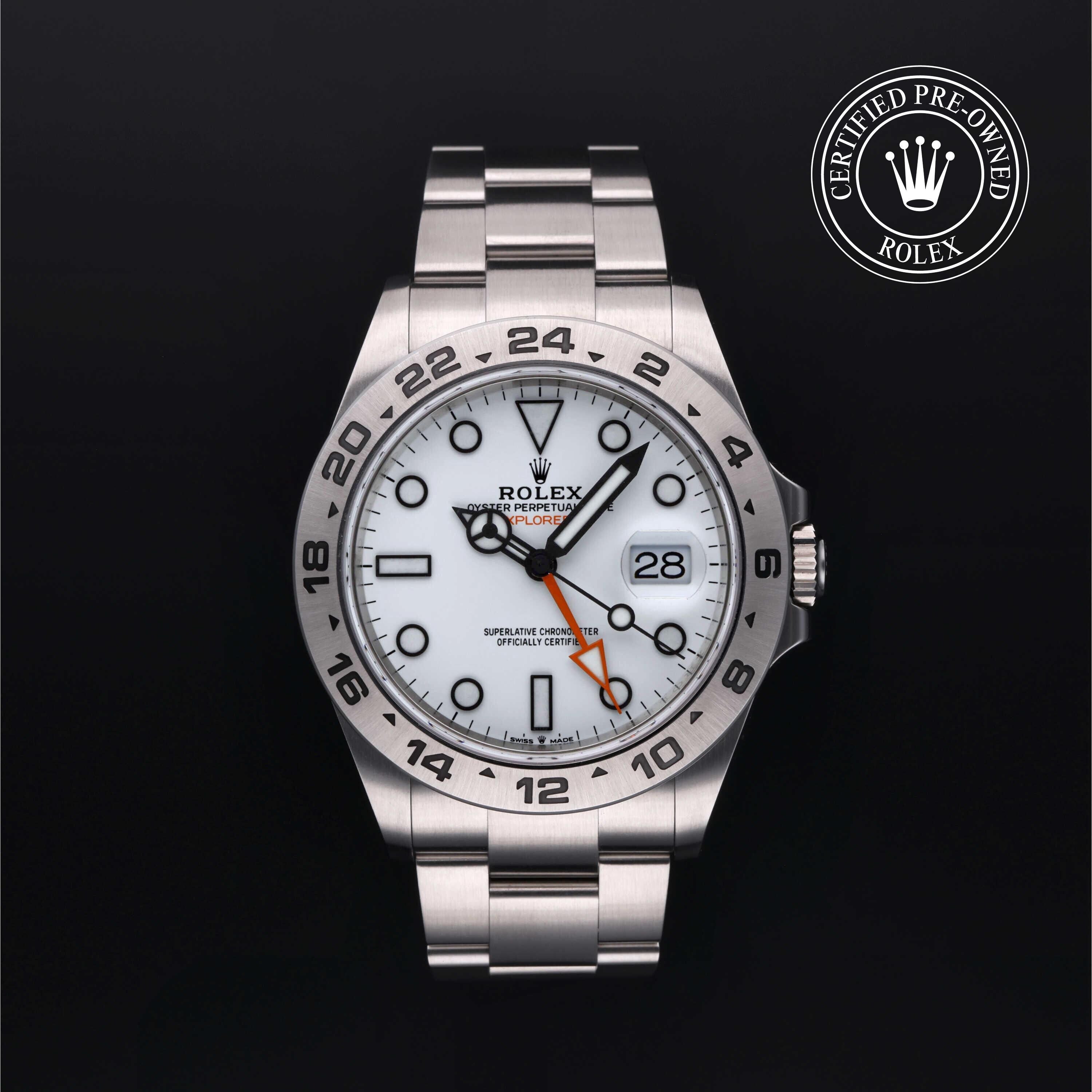 Rolex Certified Pre-owned Explorer M226570-0001 front on black background