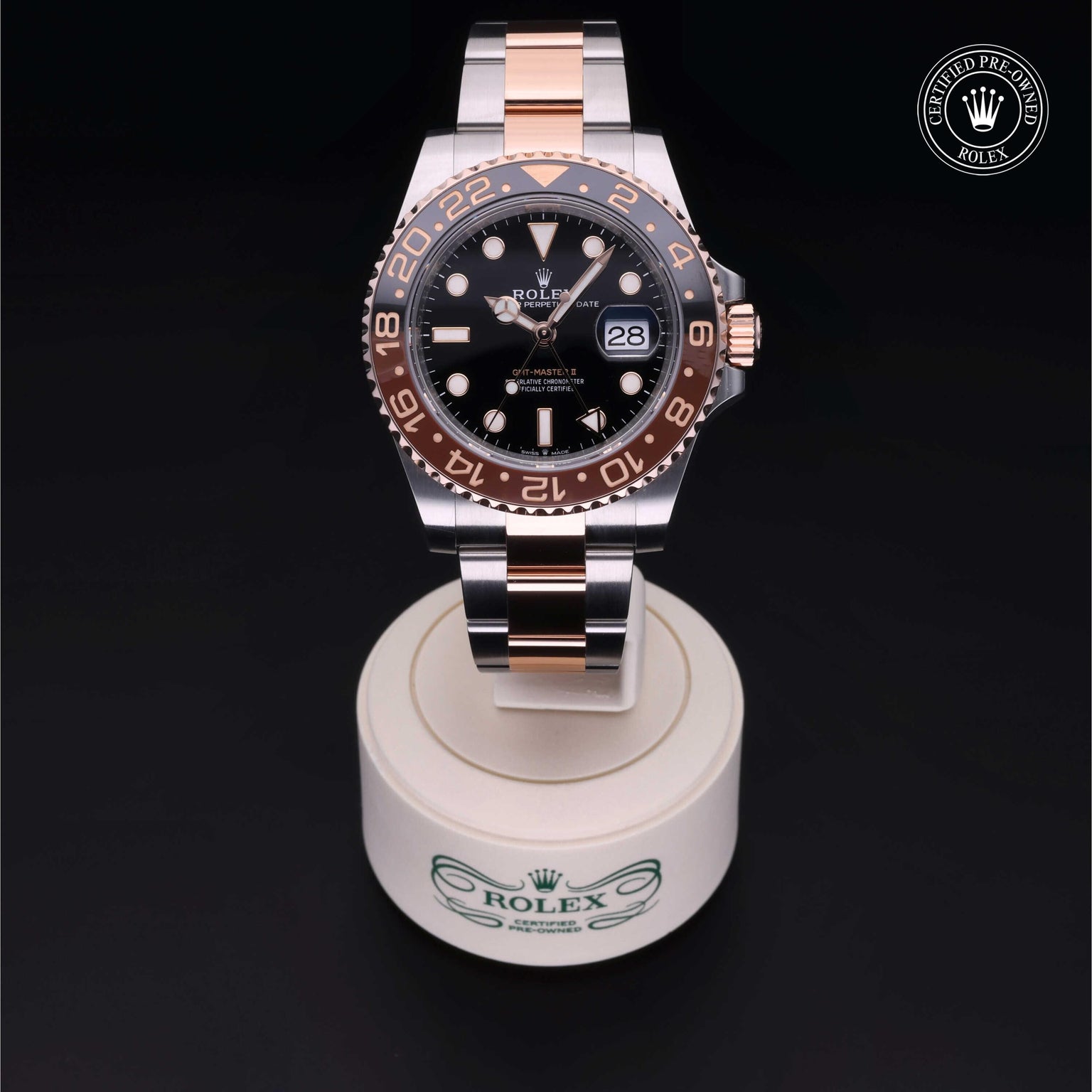 Rolex Certified Pre-owned GMT M126711CHNR-0002 front on black background