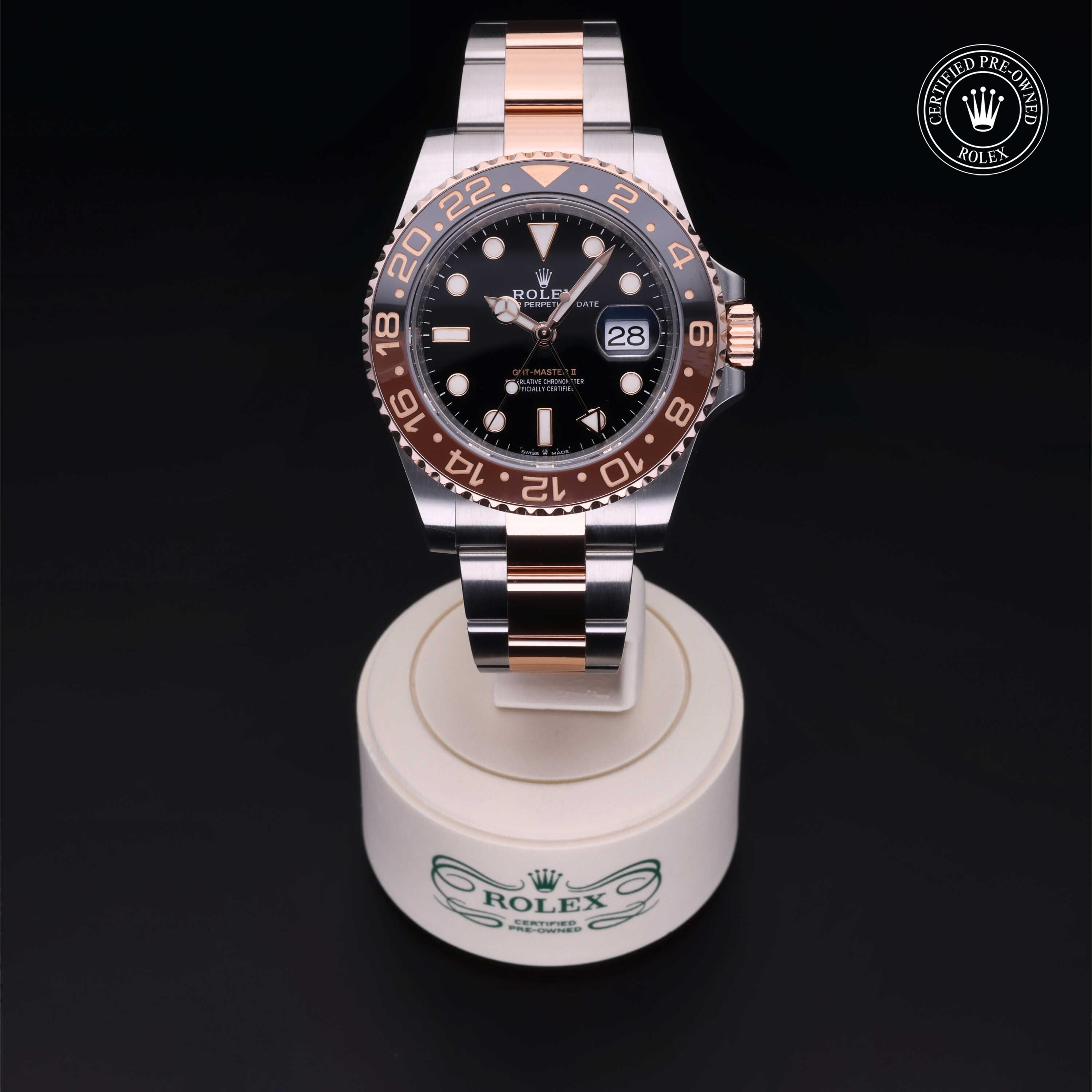 Rolex Certified Pre-owned GMT M126711CHNR-0002 front on black background