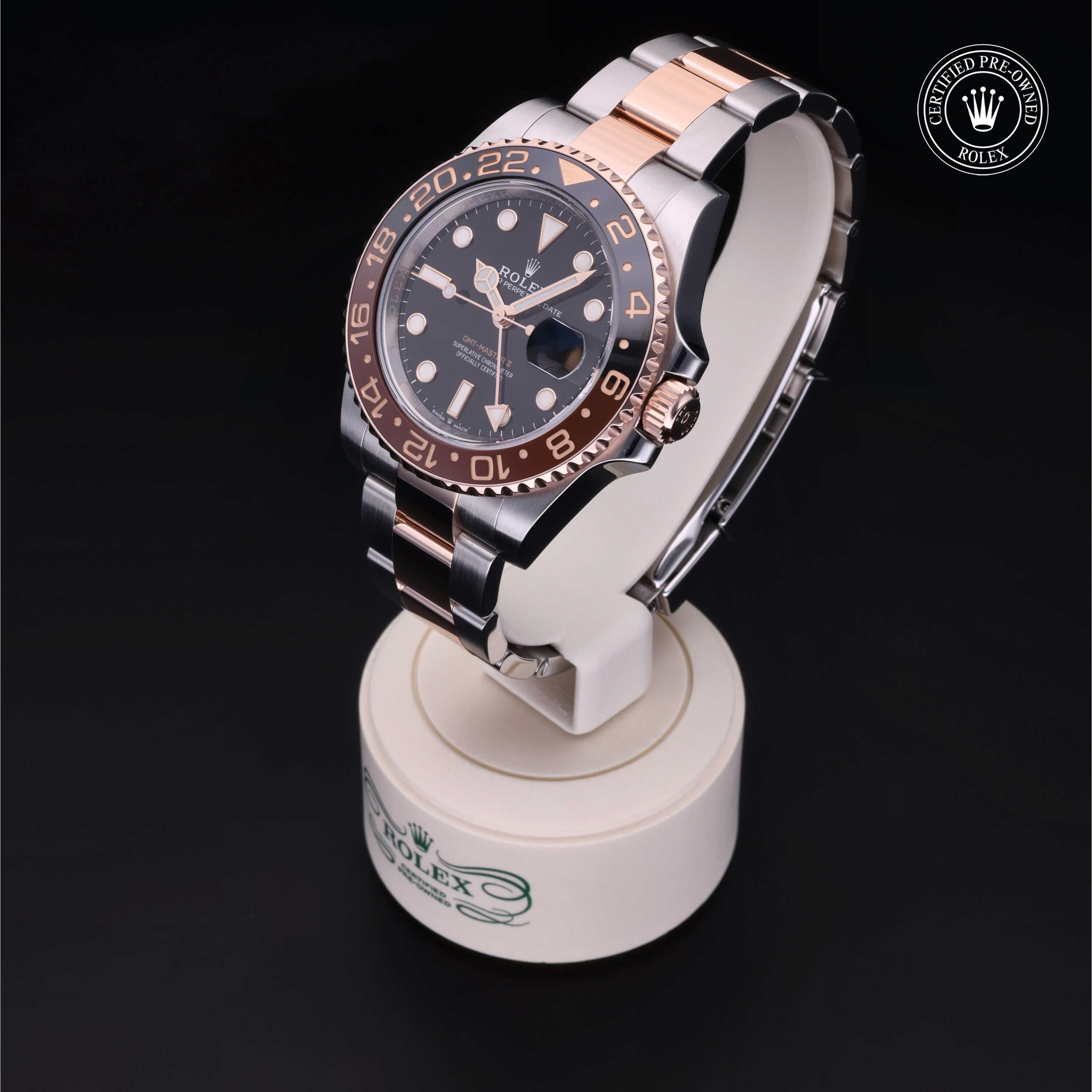 Rolex Certified Pre-owned GMT M126711CHNR-0002 front on black background