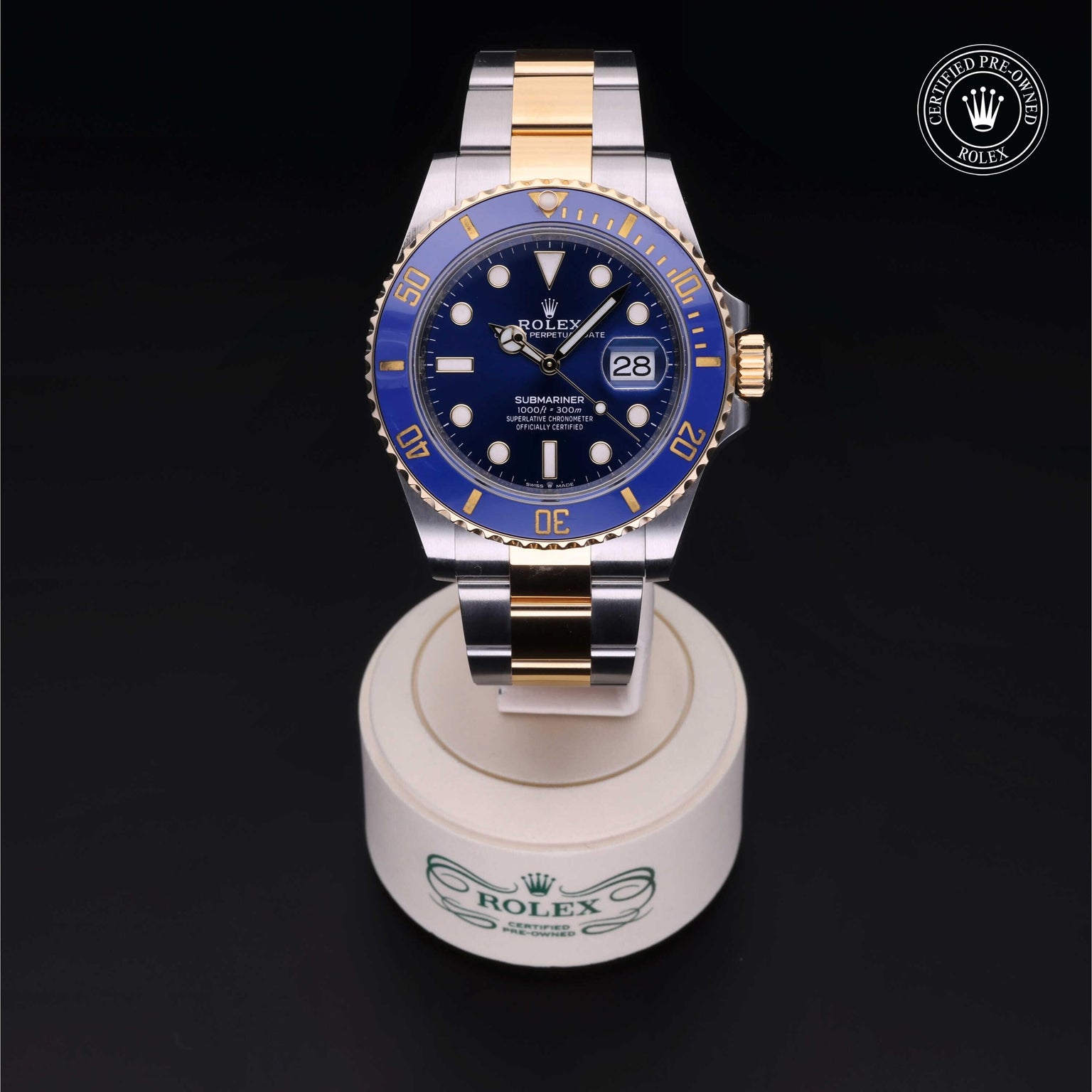 Rolex Certified Pre-owned Submariner M126613LB-0002 front on black background