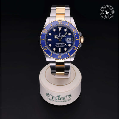 Rolex Certified Pre-owned Submariner M126613LB-0002 front on black background