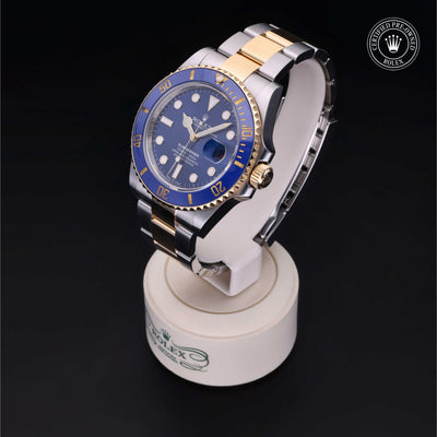 Rolex Certified Pre-owned Submariner M126613LB-0002 front on black background
