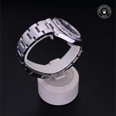 Rolex Certified Pre-owned Explorer M16570-0005 front on black background