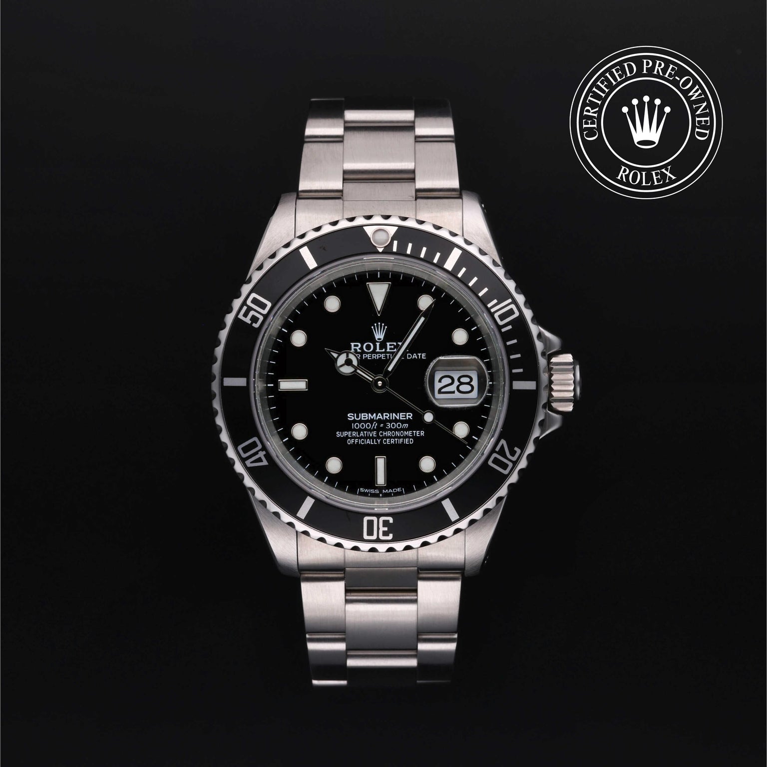 Rolex CPO Submariner M16610 front on white background