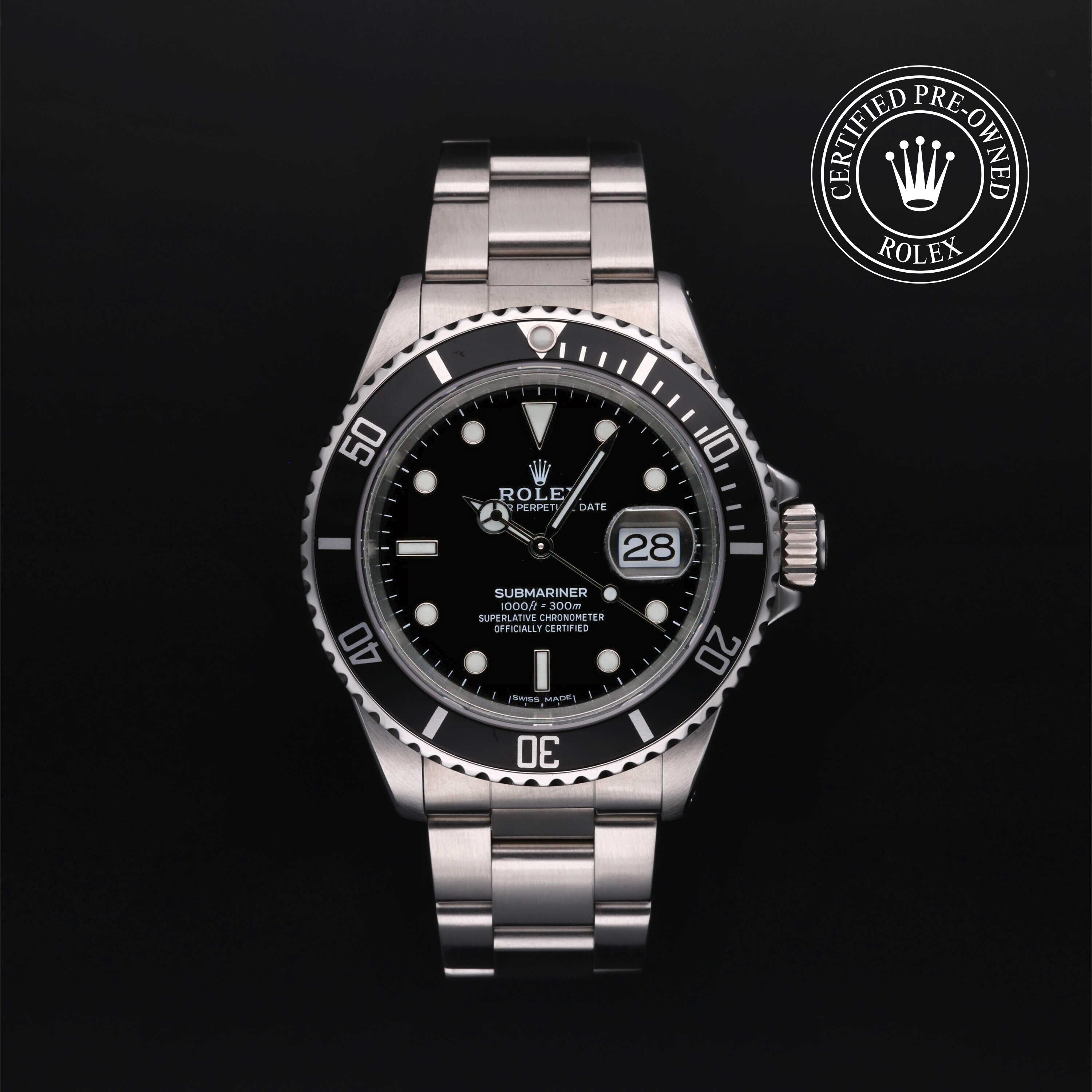 Rolex CPO Submariner M16610 front on white background