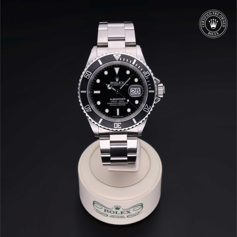 Rolex CPO Submariner M16610 front on white background